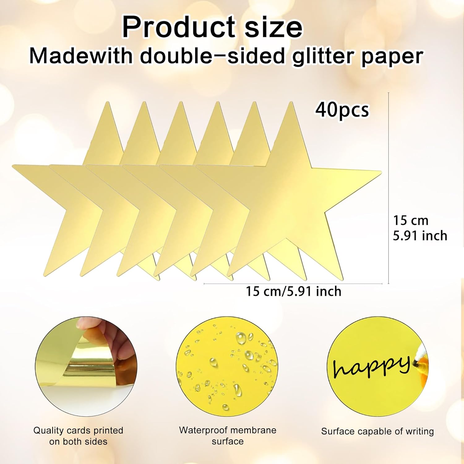 Glitter Gold Five Star Party Decorations 40PCS