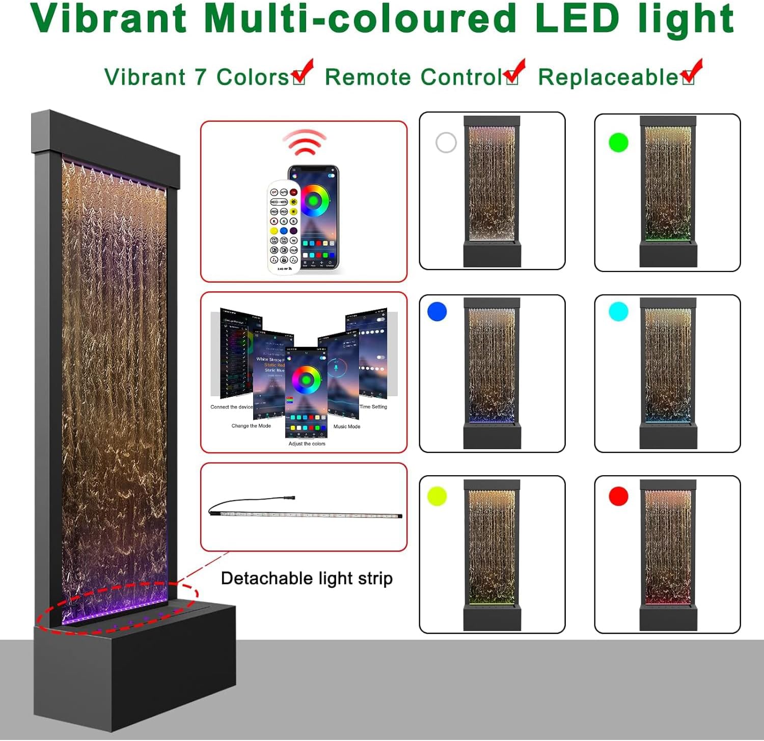 Longrun Indoor Water Fountain with LED Light and Mirror Backdrop