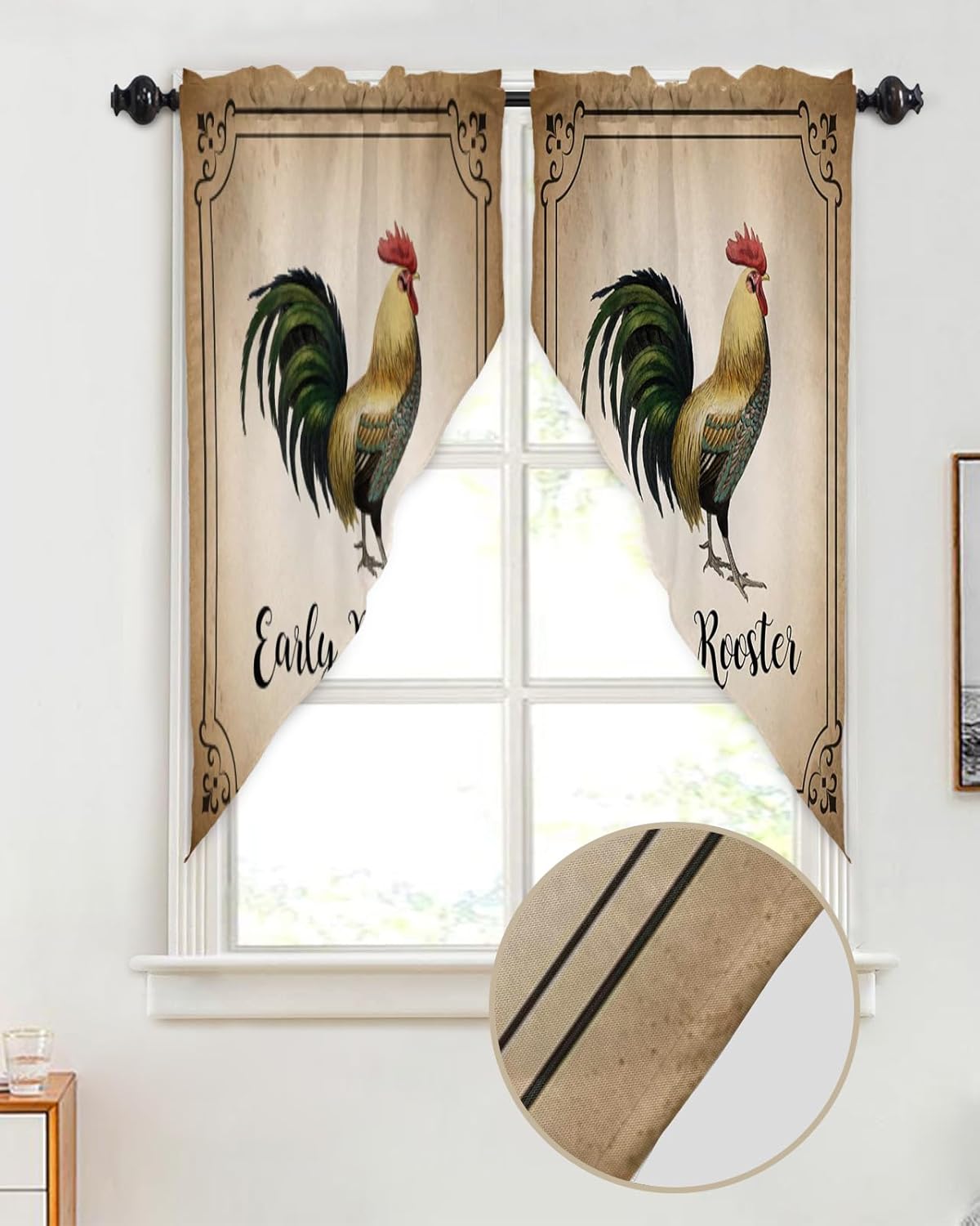 Retro Farm Rooster Swag Valance Curtains