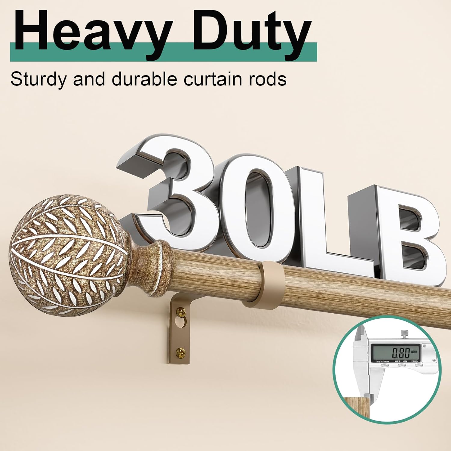 Weathered Wood Boho Curtain Rods 18-60 Inch Set