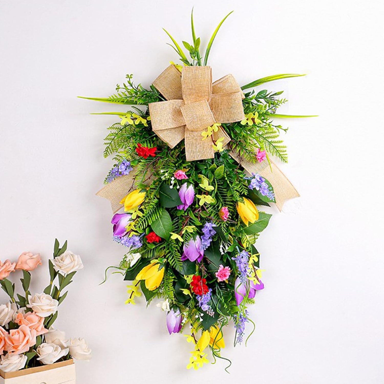 Tulips Teardrop Swag Decorative Wall Decor with Greenery