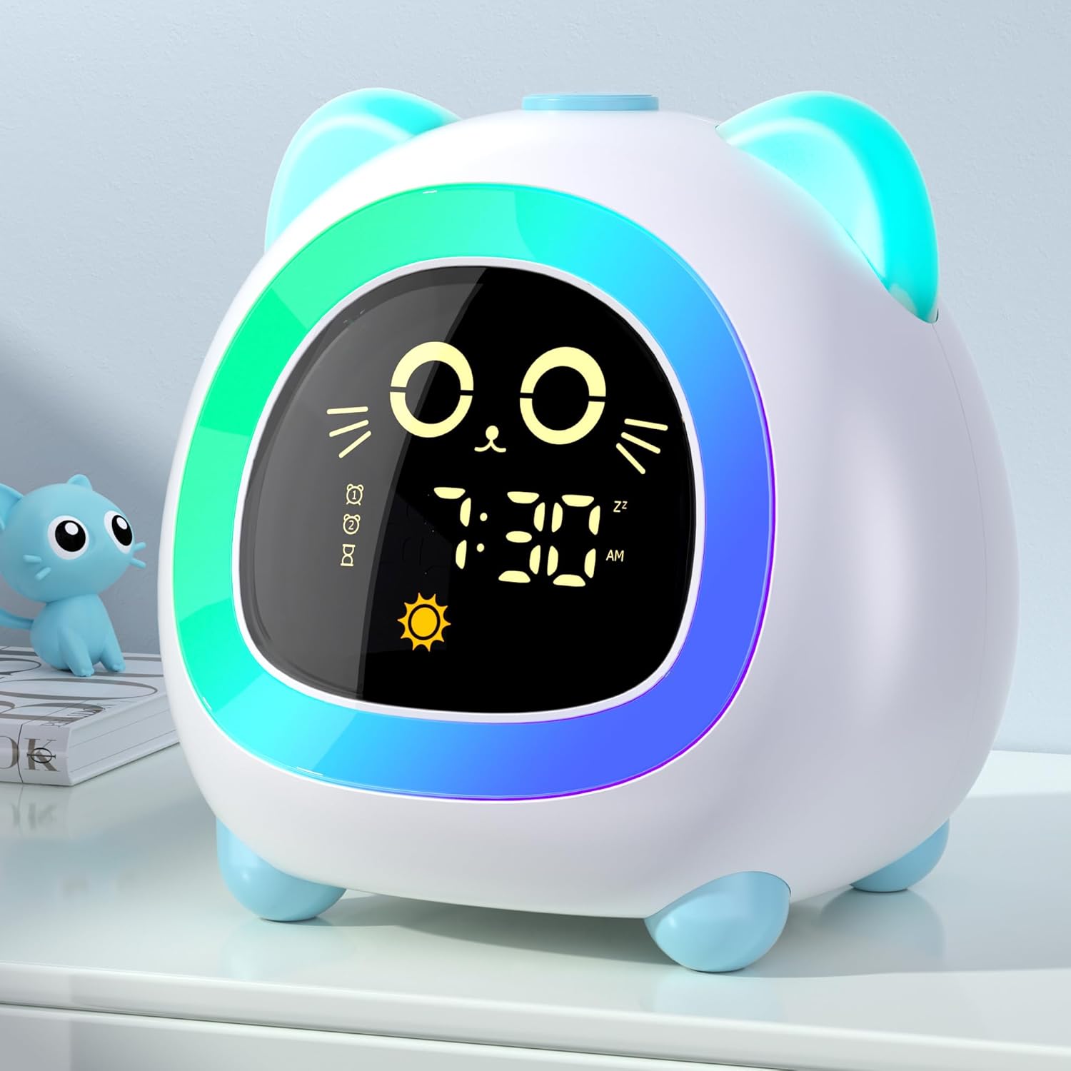 Aurora Blue Cat Ear Alarm Clock for Kids
