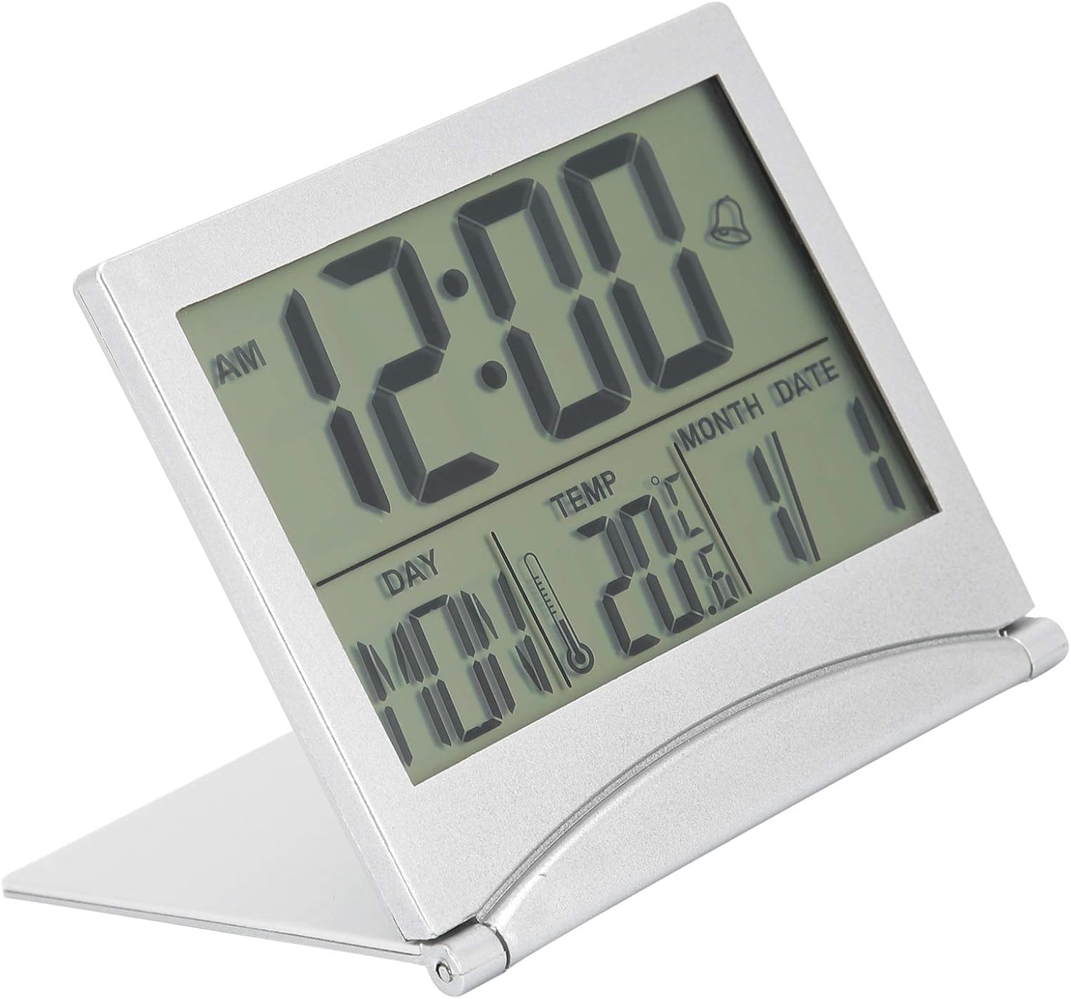 Aqur2020 Foldable Atomic Alarm Clock with Calendar and Temperature Display