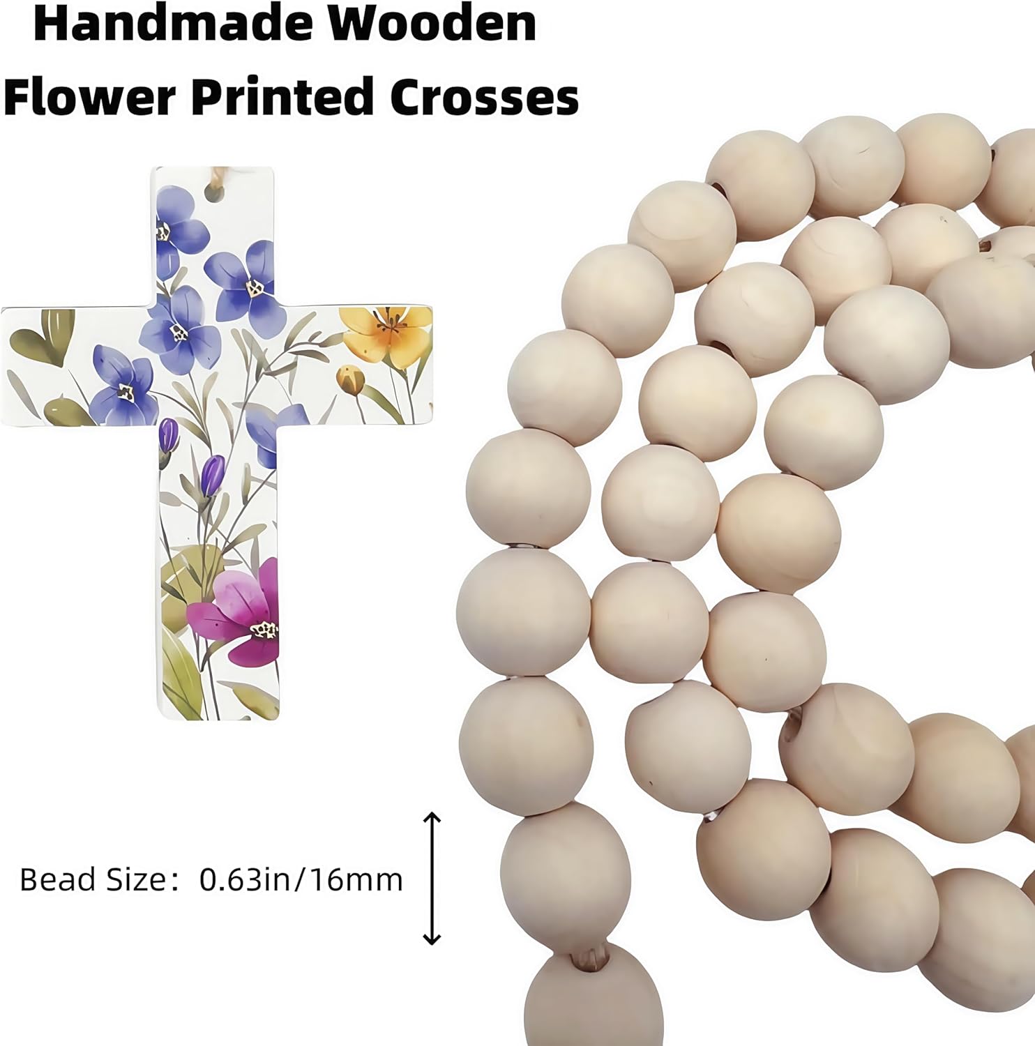 Wood Beads with Cross Tassels 45PCS Garland Decor