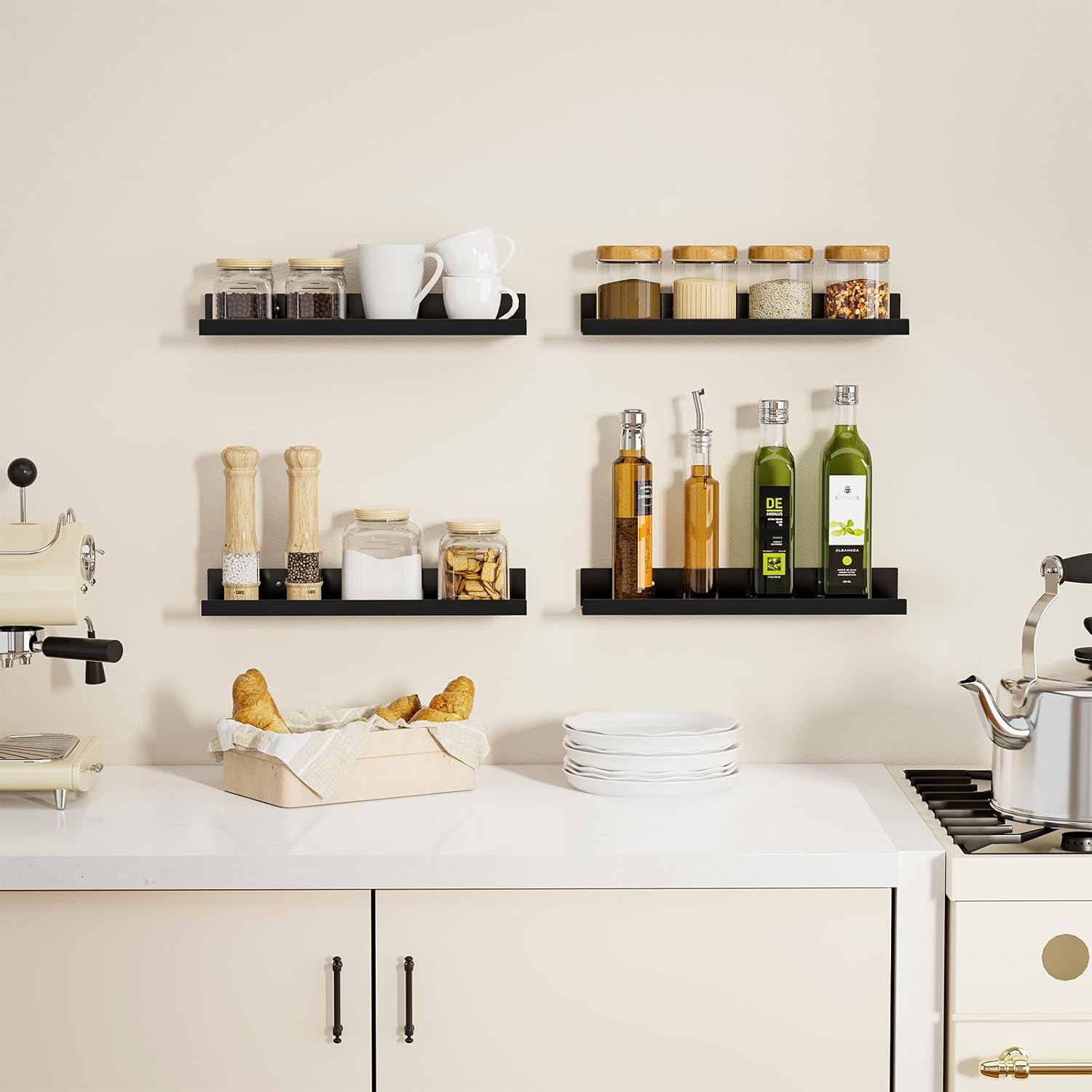 4 Pack Gold Metal Floating Shelves for Wall Storage