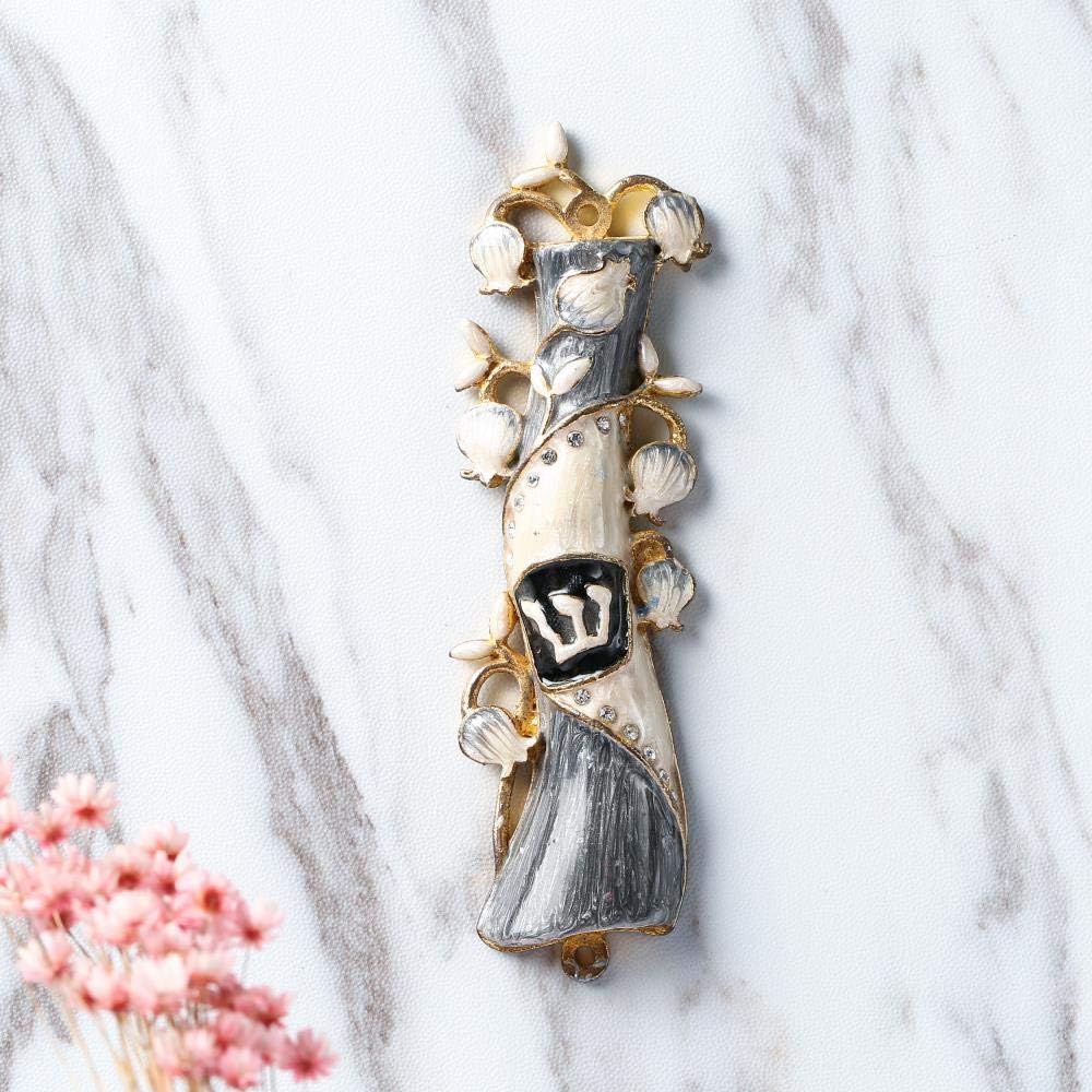 Matashi Hand Painted Mezuzah with Gold and Crystals