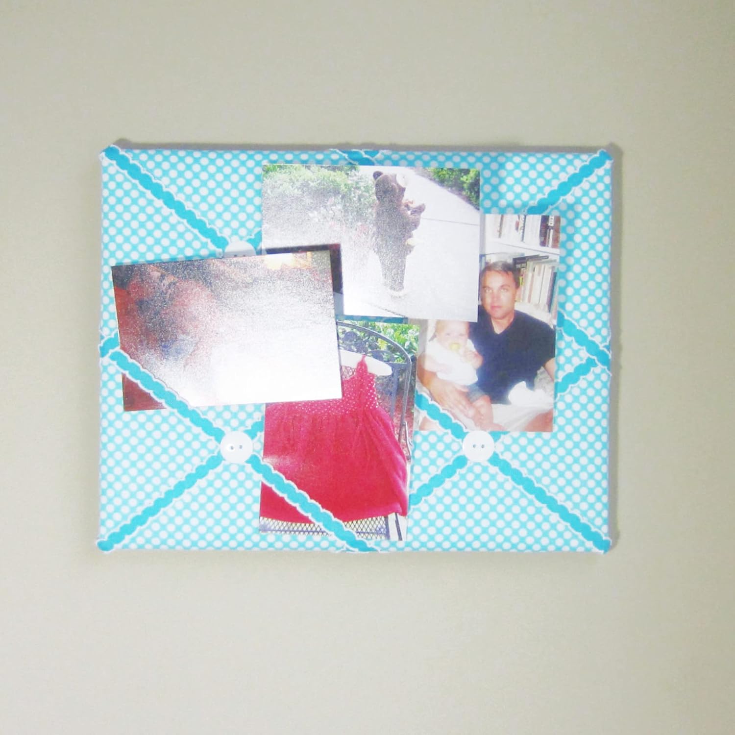 11x14 Turquoise White Polka Dot French Memory Board Bow Organizer