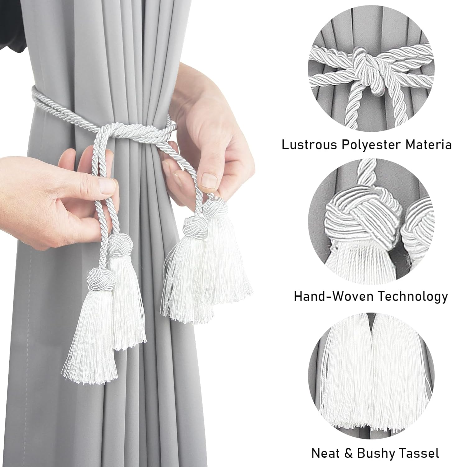 Porlau White 2 Pack Tassel Curtain Tiebacks