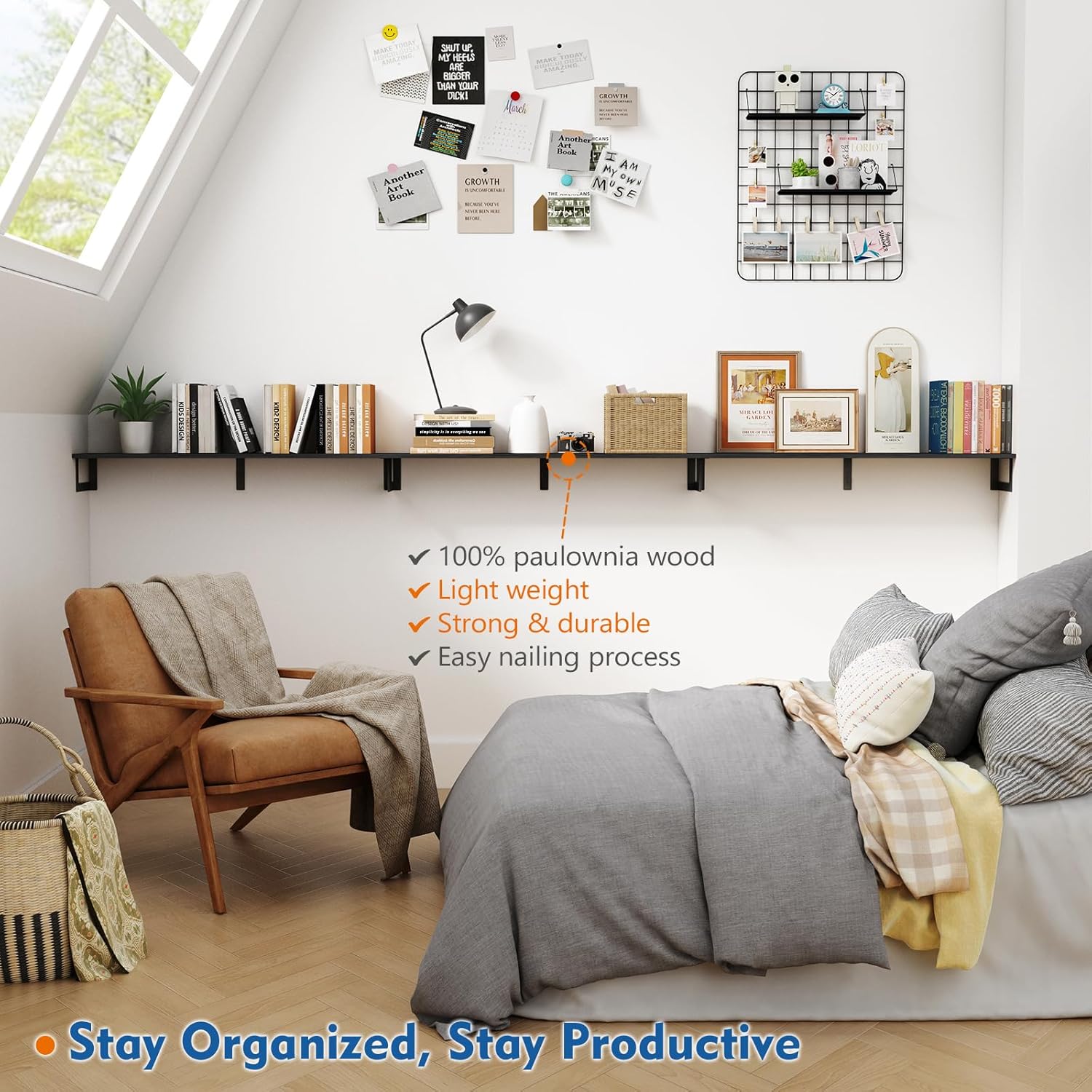 Harwaya Large Floating Book Shelves Set of 3 - Black
