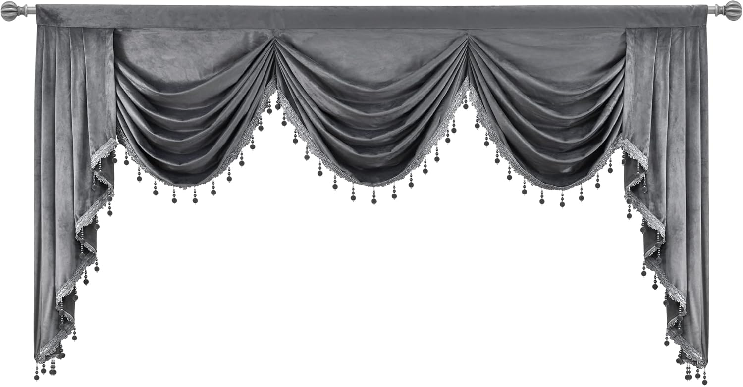 Gray Velvet Valance Swag for Bedroom and Living Room