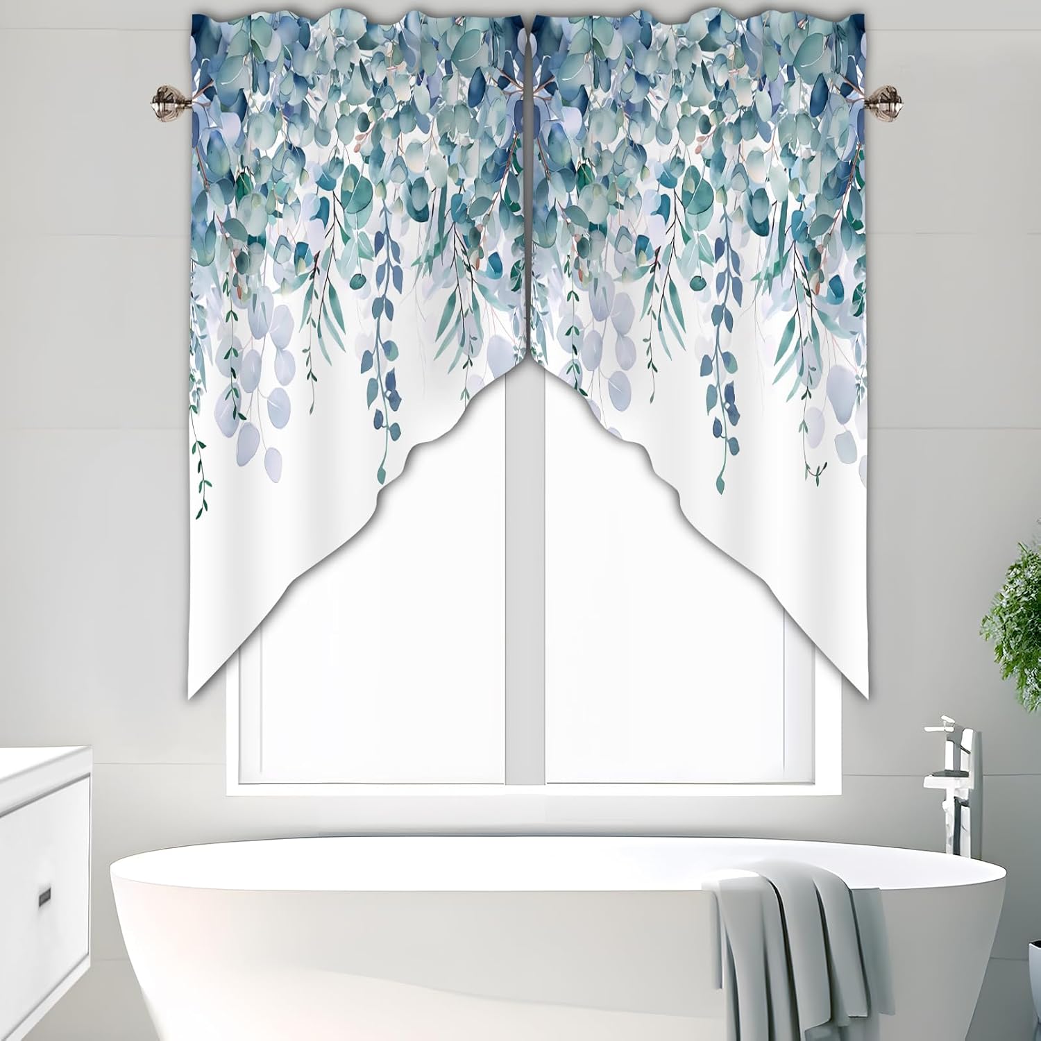 Green Eucalyptus Valance Curtain for Windows 28x36 Inch 2 Pack Set