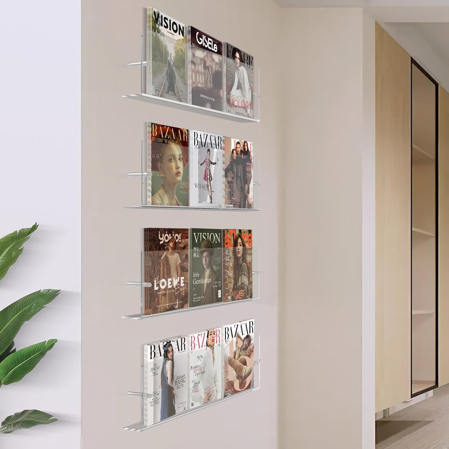 DuvinDD 2 Pack Acrylic Magazine Holder Wall Mount Floating Rack