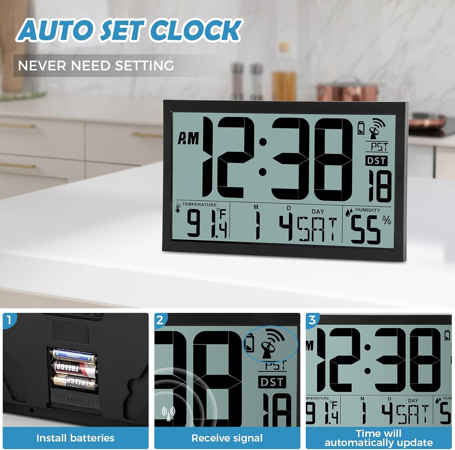 SZELAM Atomic Wall Clock with Digital Calendar and Indoor Climate Display
