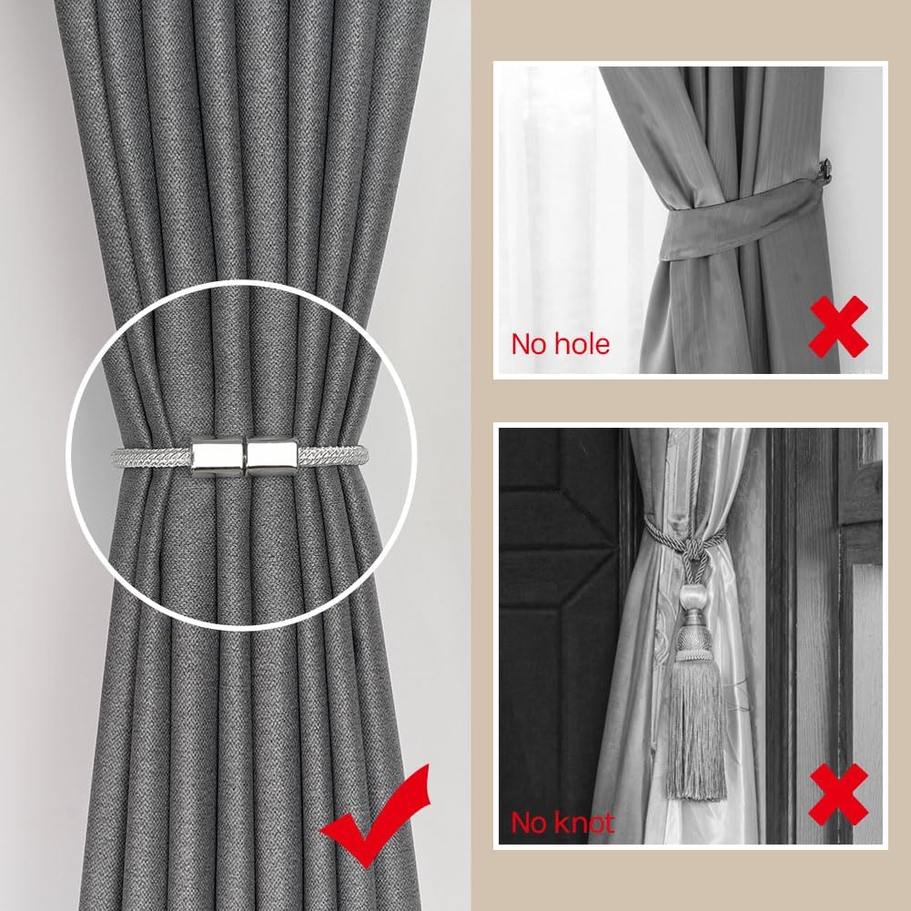 NICEEC 4 Pack Magnetic Curtain Tiebacks White Modern Style