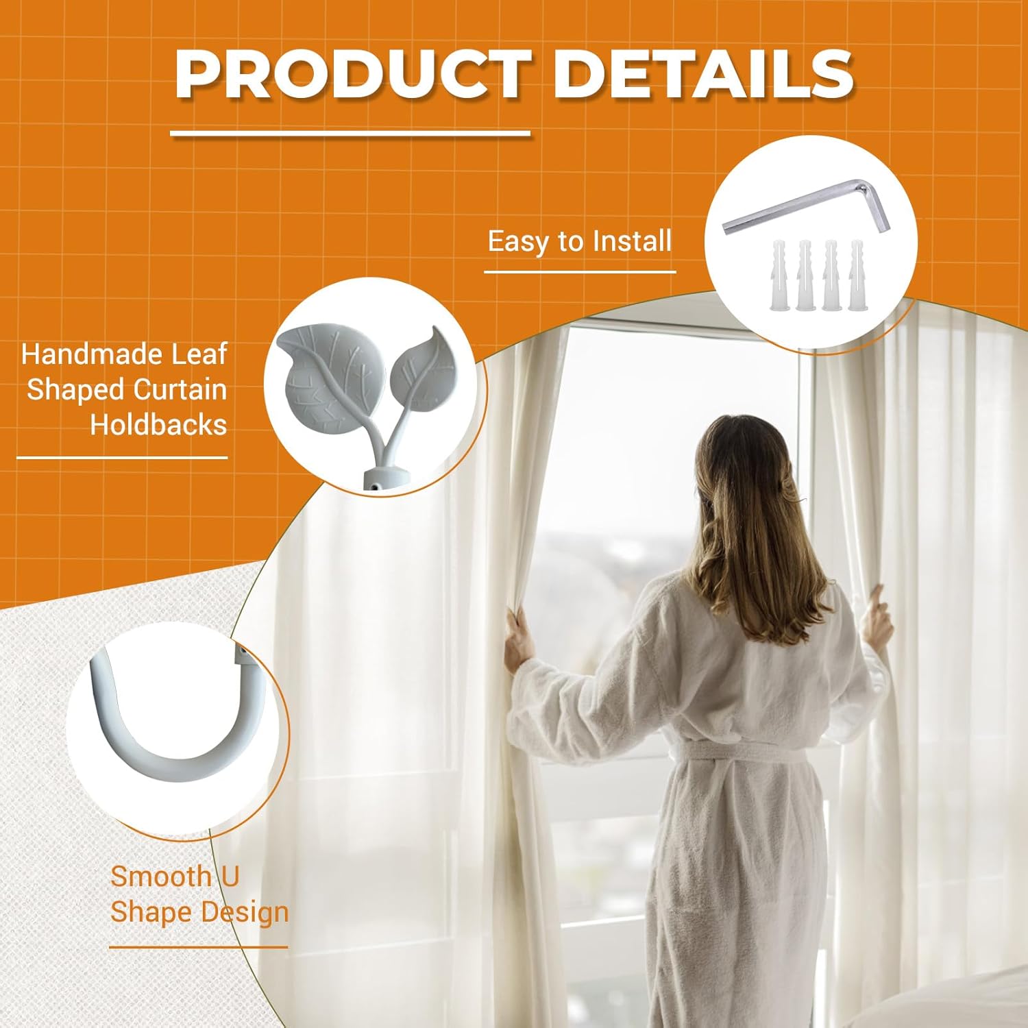 Matte White Leaf Shaped Curtain Holdbacks Set of 2
