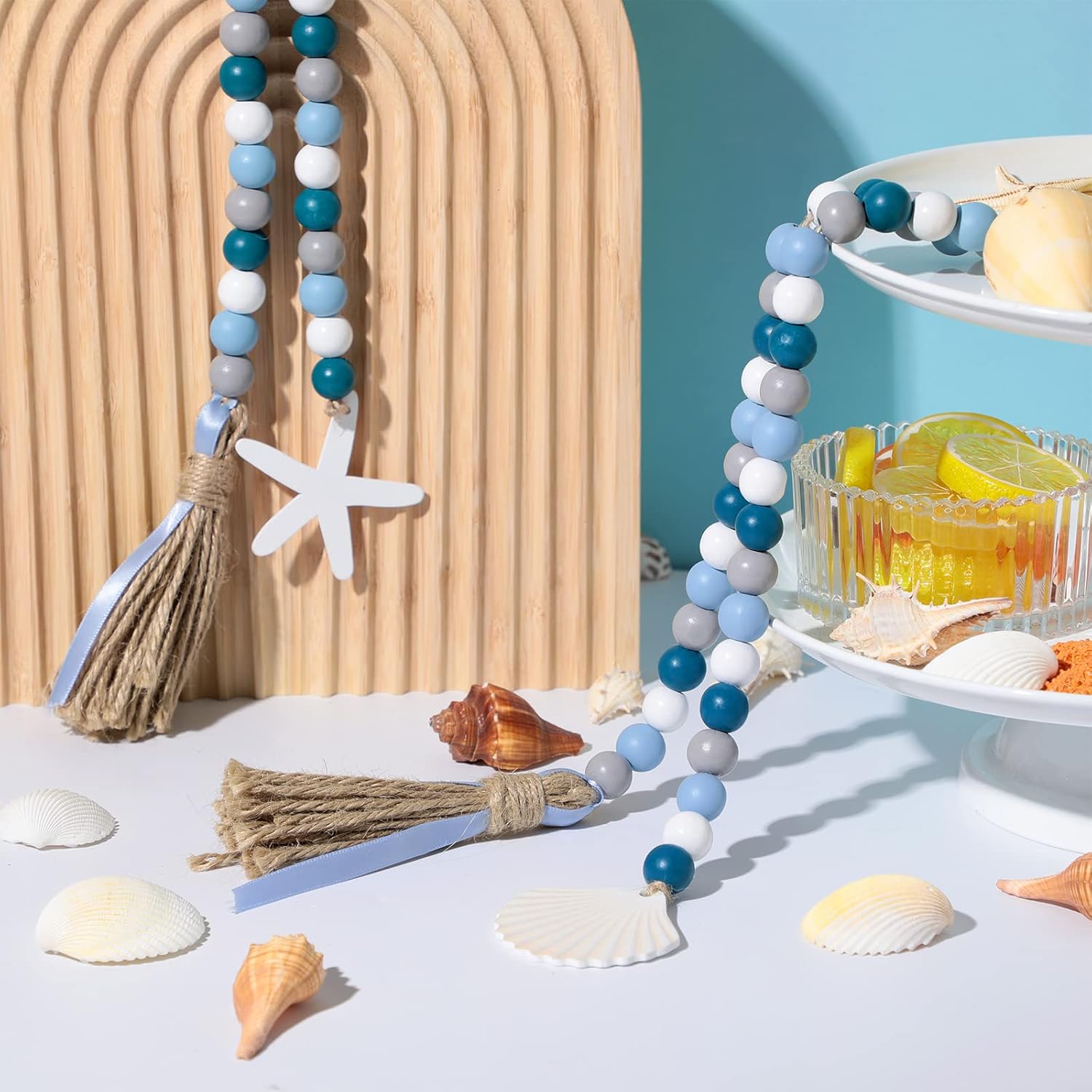 2 Pcs Farmhouse Seashell Garland with Tassels Decor Set