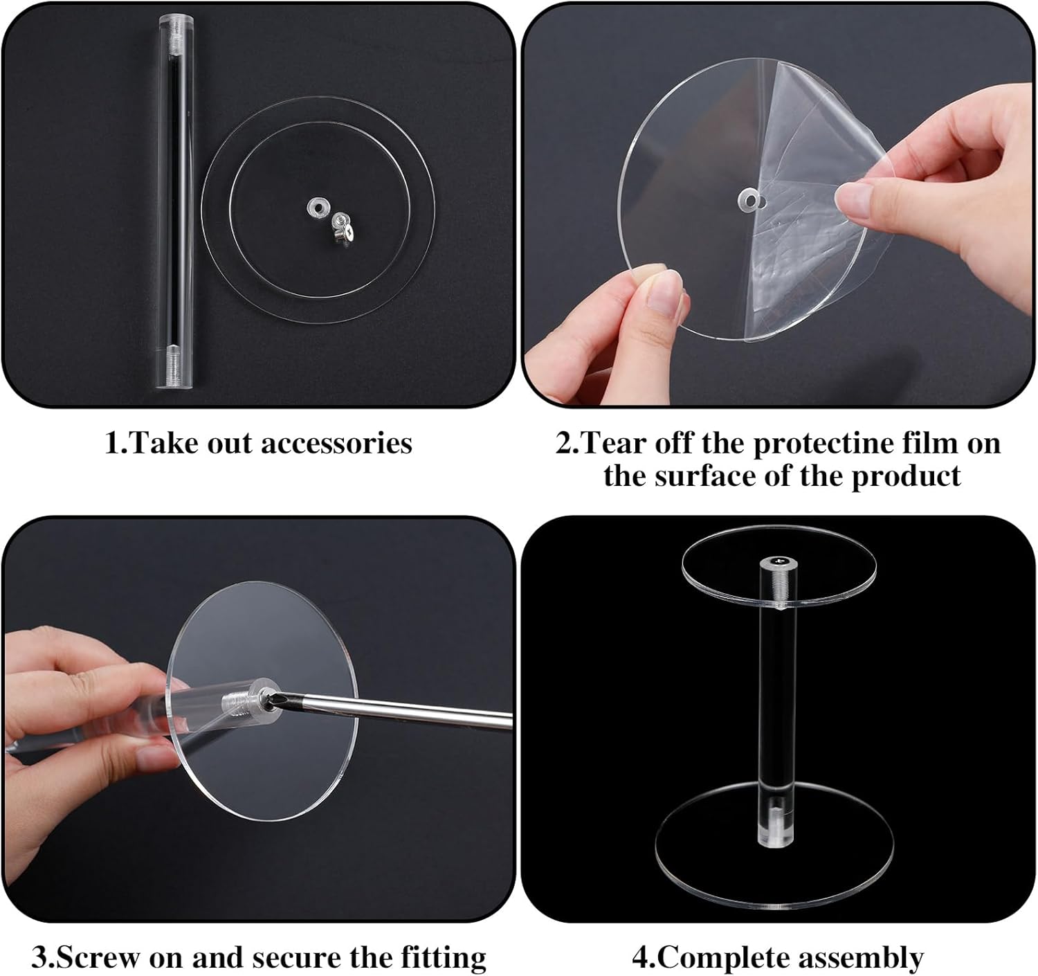 Soaoo 4 Round Acrylic Display Stands Set for Hats Jewelry Watches