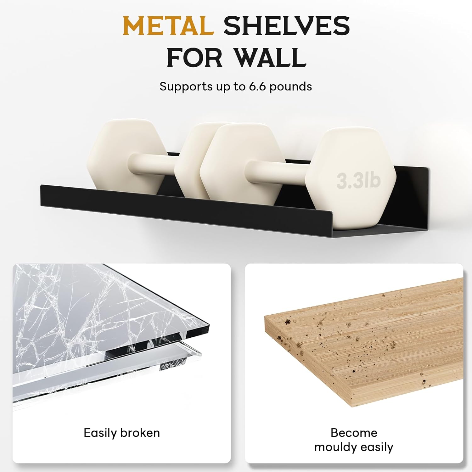 4 Pack Gold Metal Floating Shelves for Wall Storage