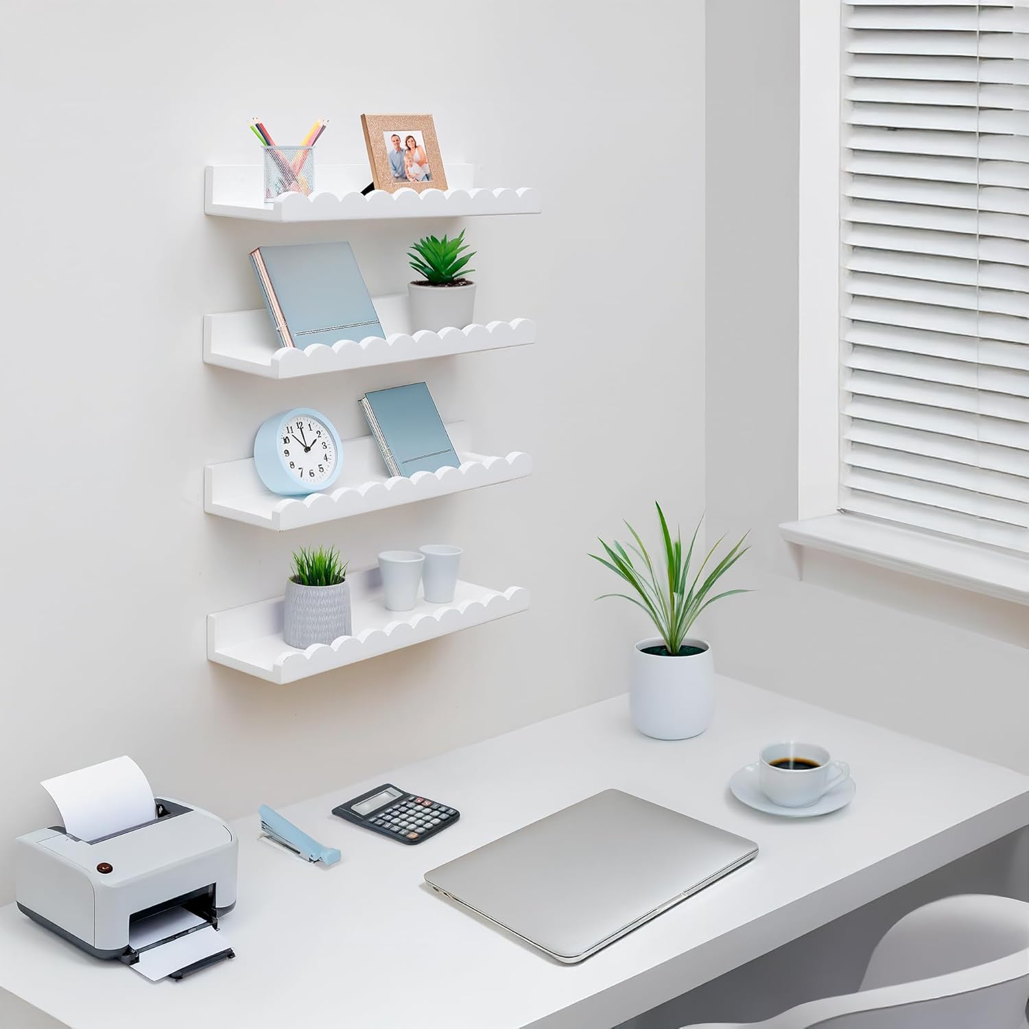 Scalloped Floating Shelves Set of 4 White Nursery Book Shelves