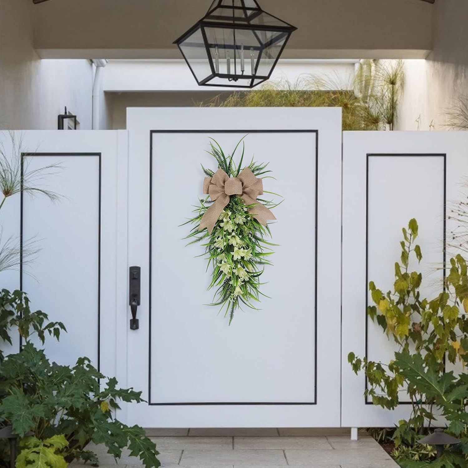 Artificial Lilies Teardrop Swag for Front Door