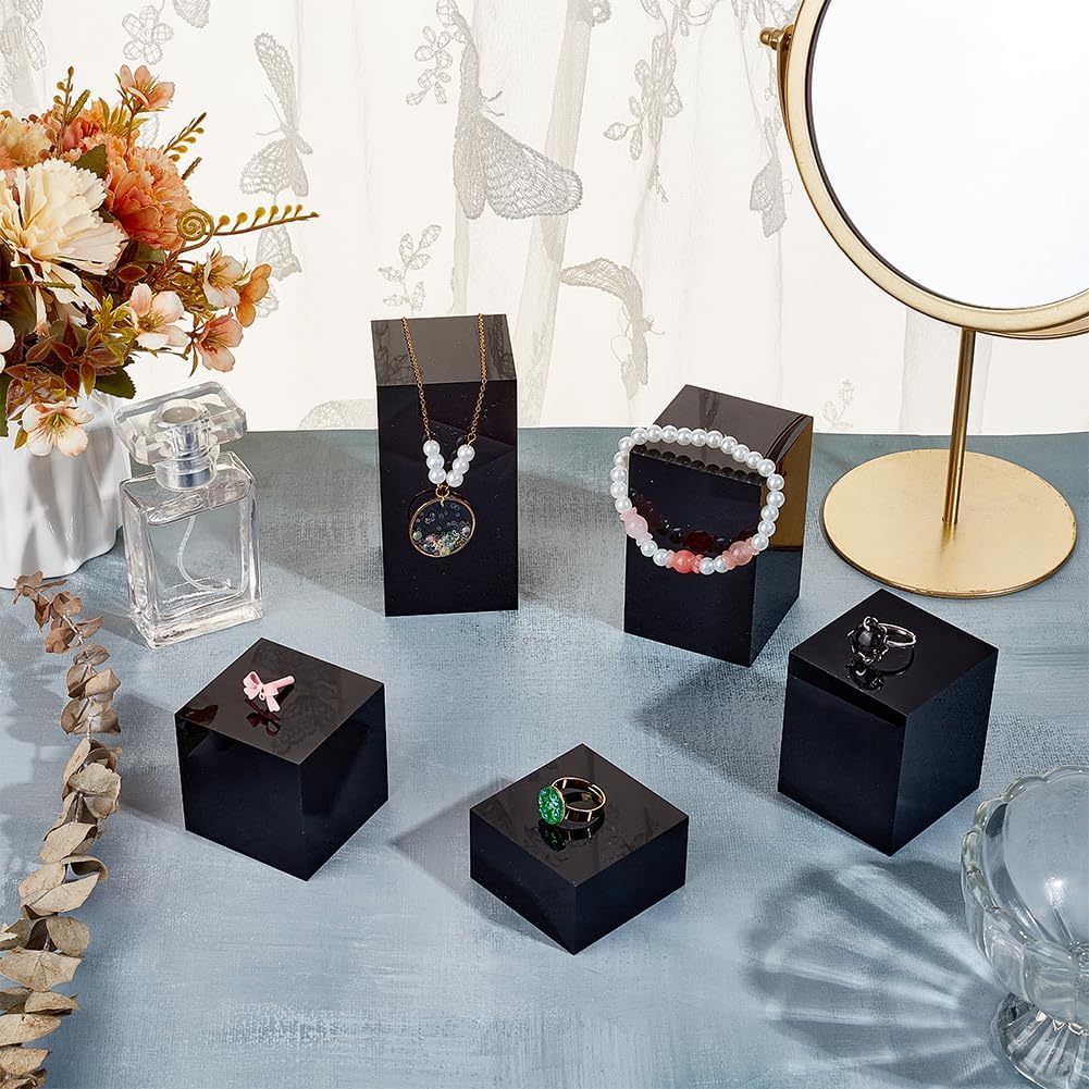 BENECREAT 5Pcs Black Acrylic Cube Display Blocks