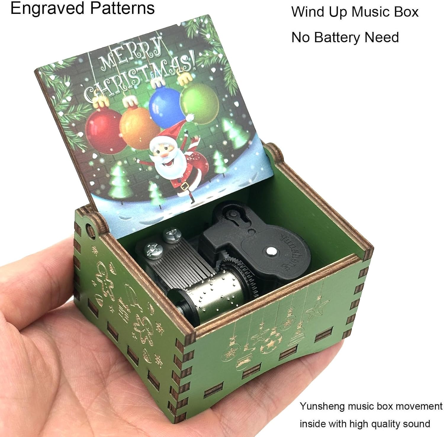 Pursuestar Green Wind Up Music Box - We Wish You a Merry Christmas