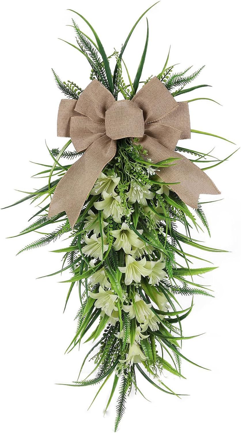 Artificial Lilies Teardrop Swag for Front Door