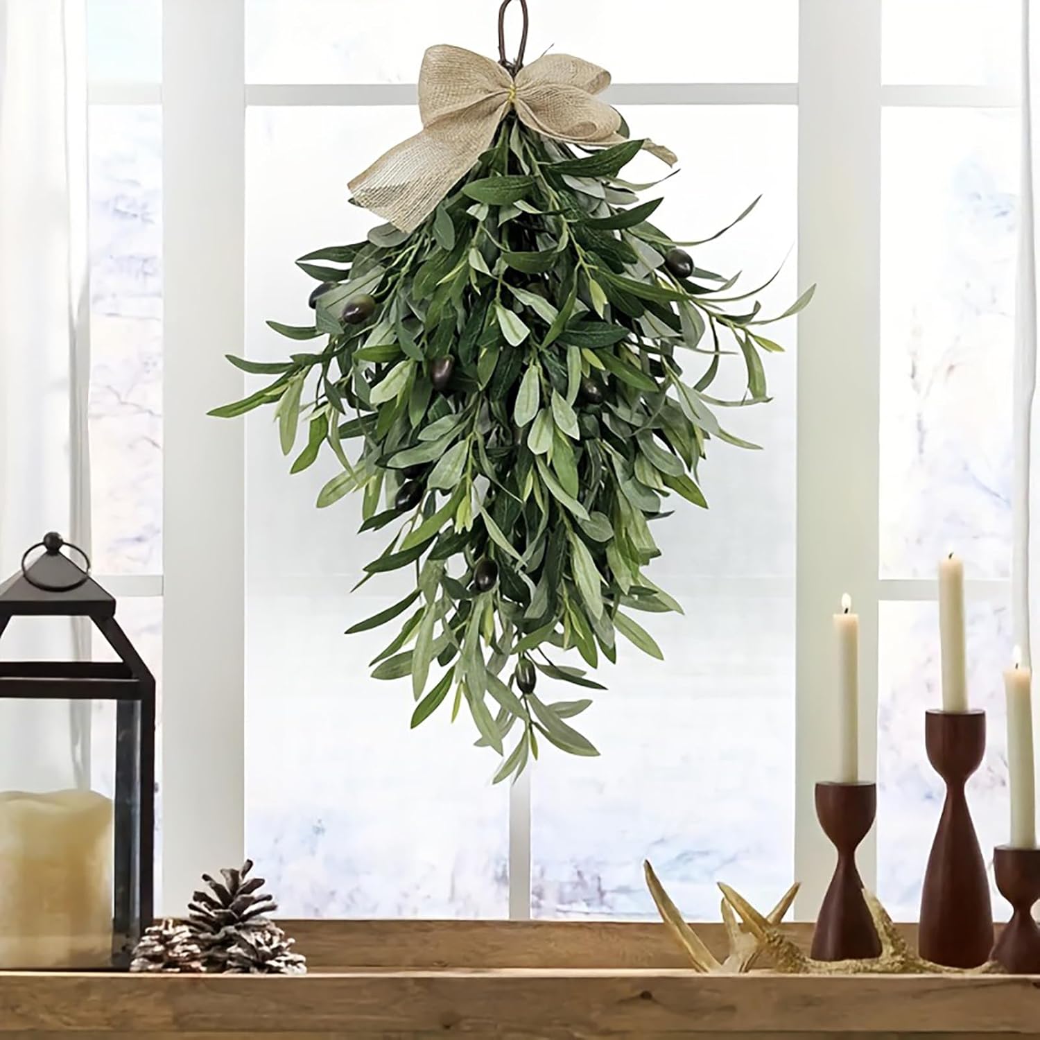24 Inch Artificial Teardrop Olive Wreath with Bow
