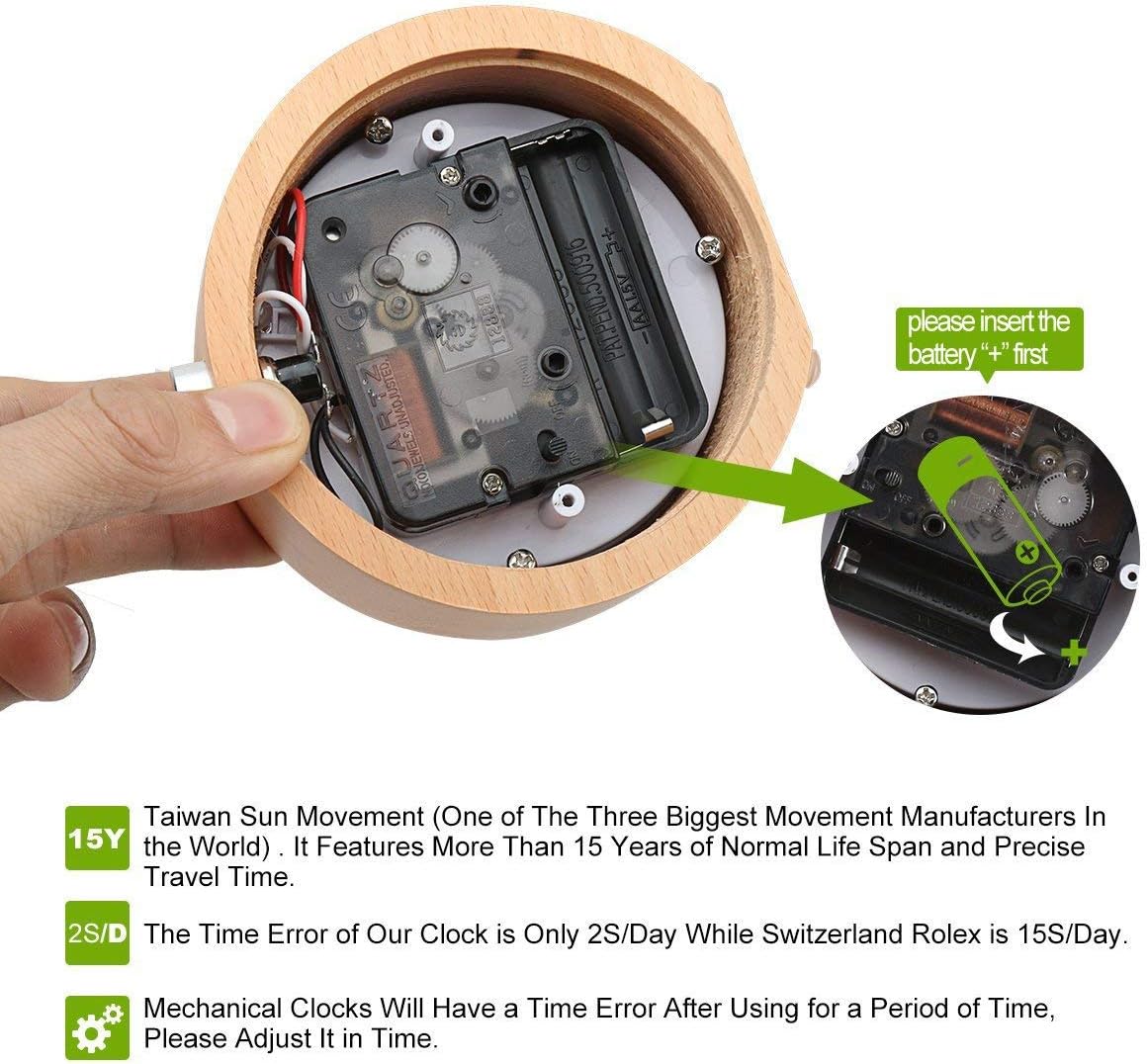 EC VISION Classic Small Round Silent Alarm Clock with Nightlight