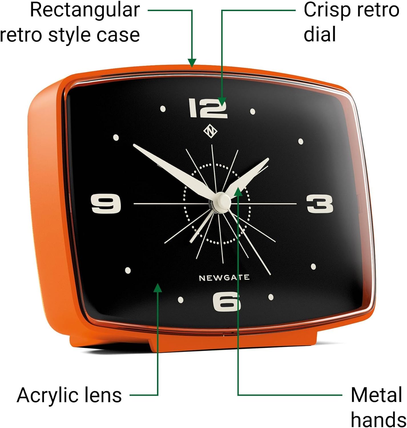 NEWGATE Brooklyn Alarm Clock Retro Design Pumpkin Orange