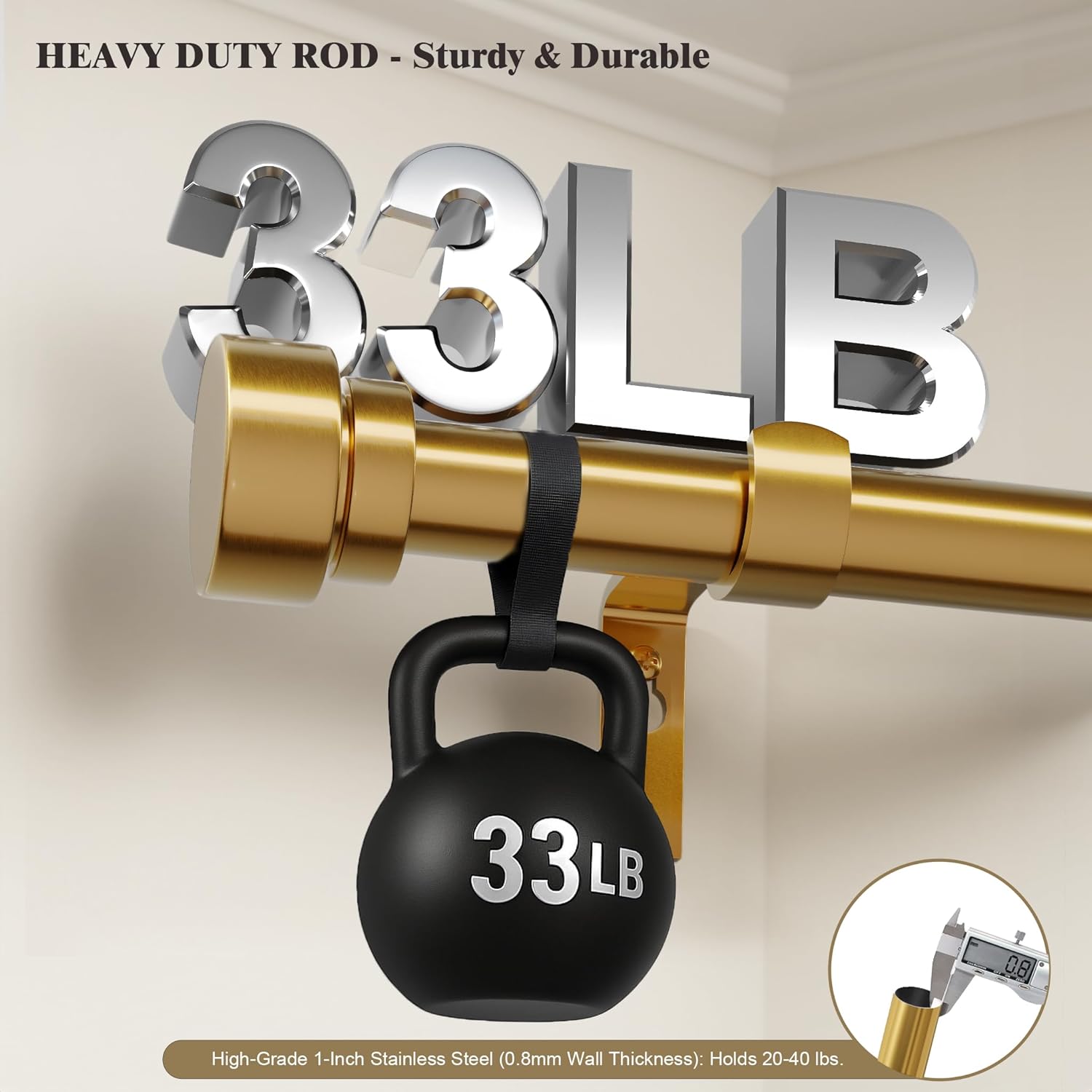 Oneach Heavy Duty Brass Curtain Rods 48-84 Inch Adjustable
