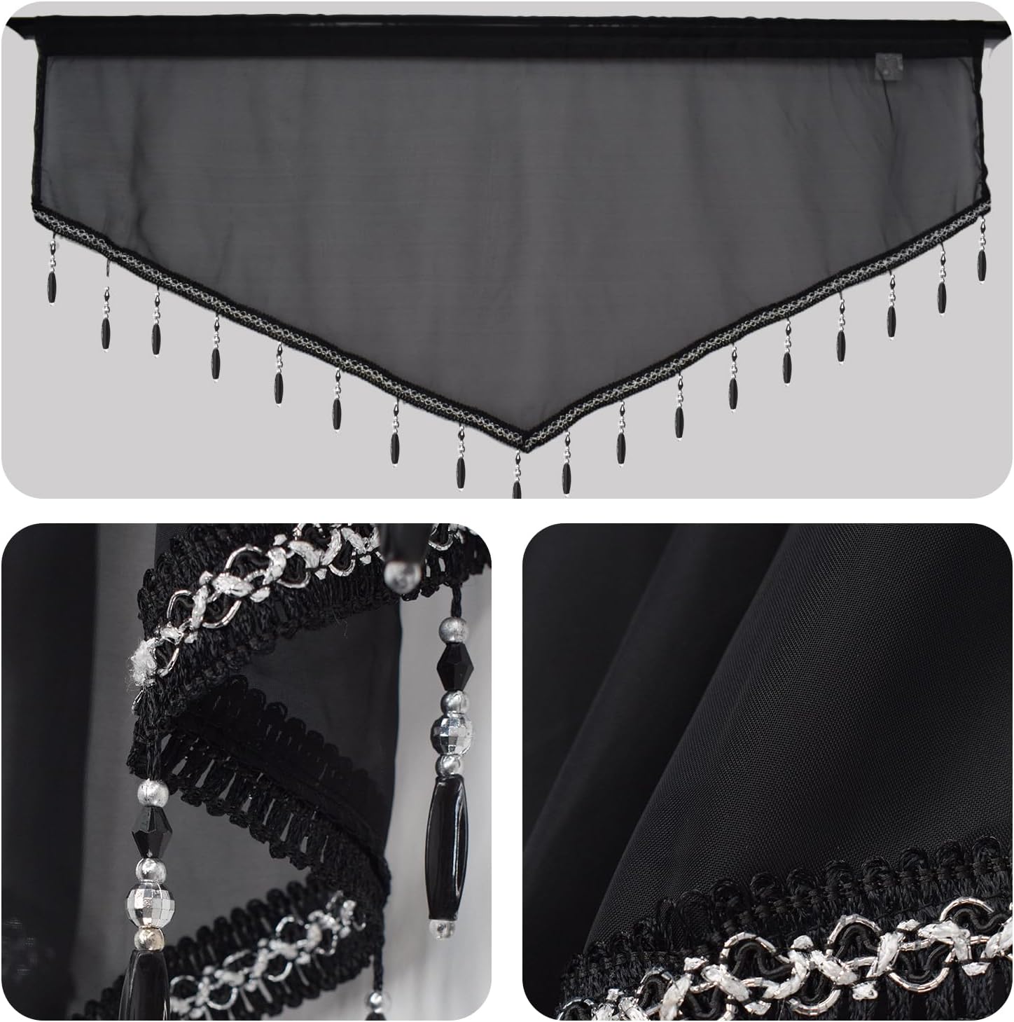 Lace Valance Swag Curtain 51 Inch Black Rod Pocket