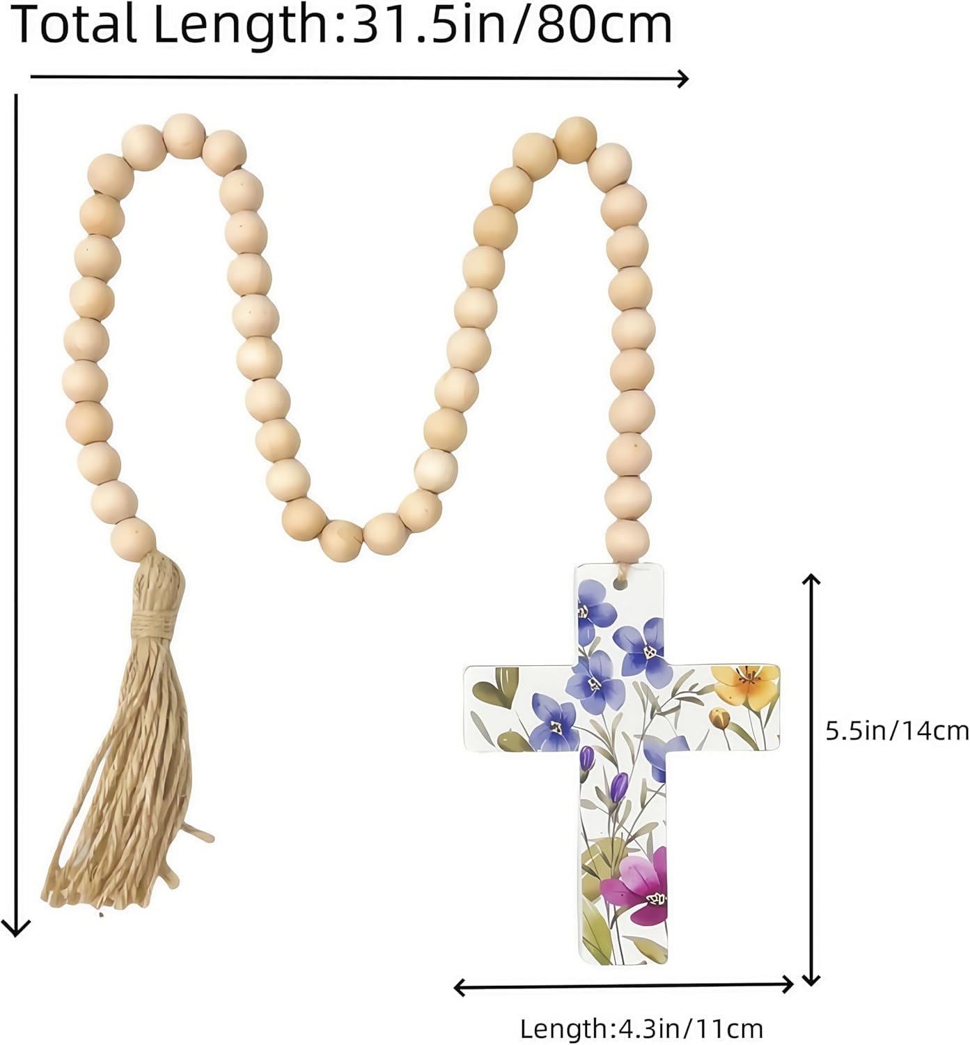 Wood Beads with Cross Tassels 45PCS Garland Decor
