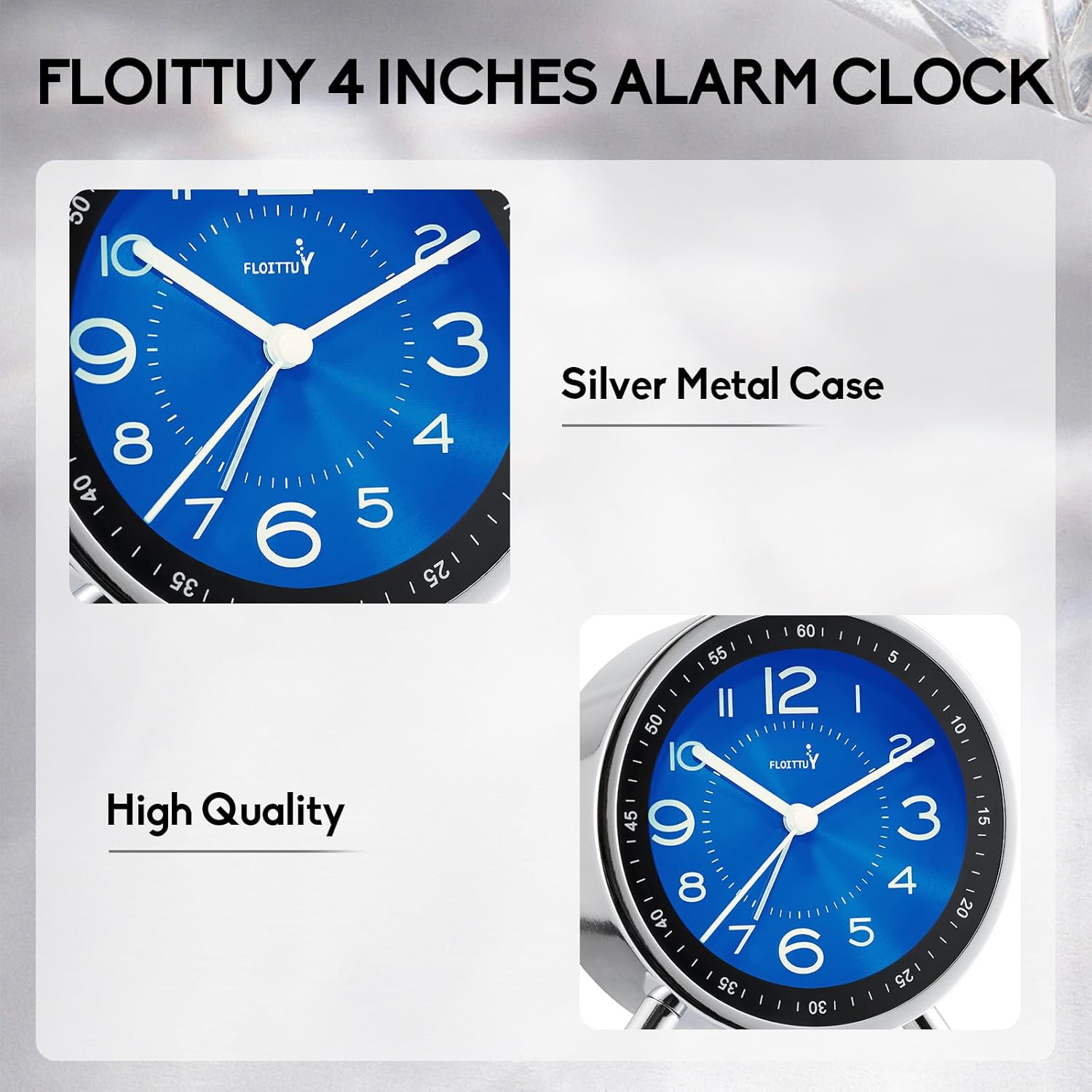 Super Silent Metal Alarm Clock with Night Light
