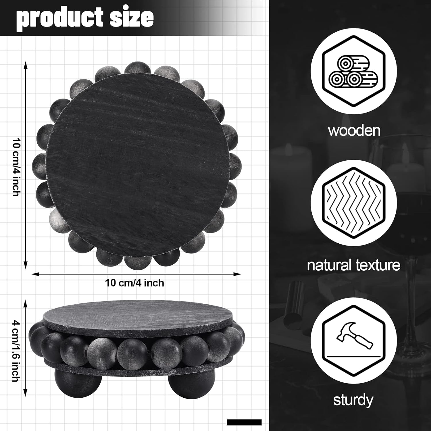Yookeer 2 Pcs Round Wooden Risers Black Distressed Farmhouse Display Stand