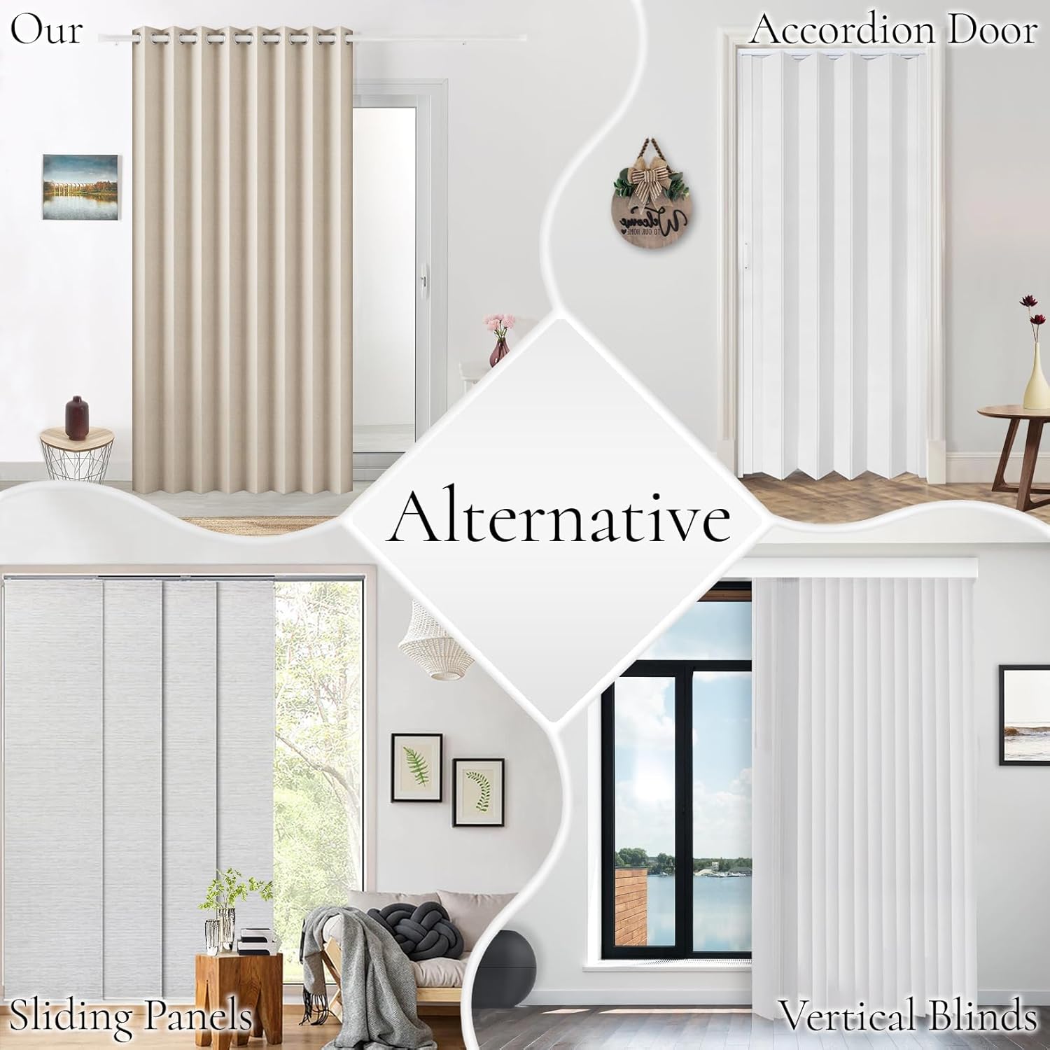 Blackout Faux Linen Door Curtain 80 Inch Accordion Style