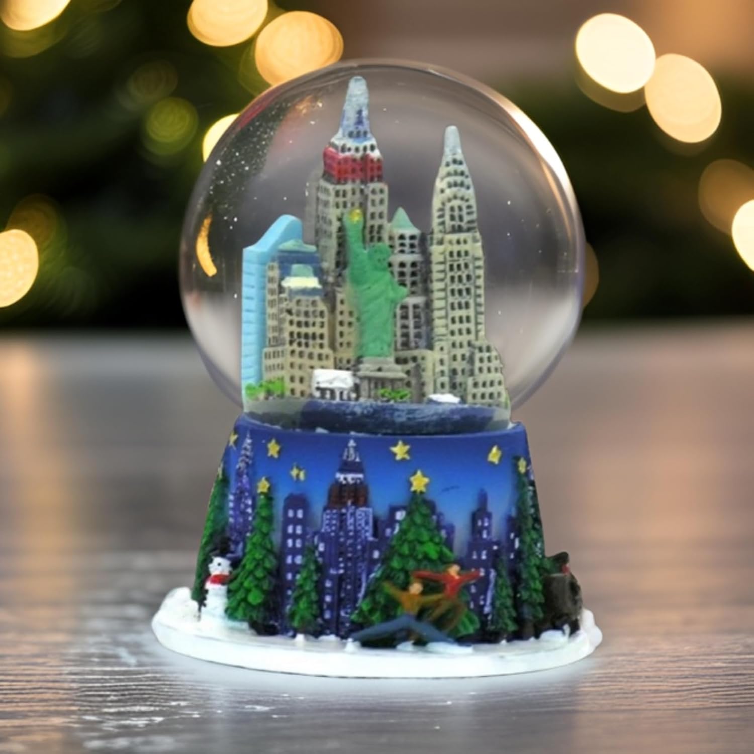 New York City Christmas Snow Globe with Rockefeller Center Skyline