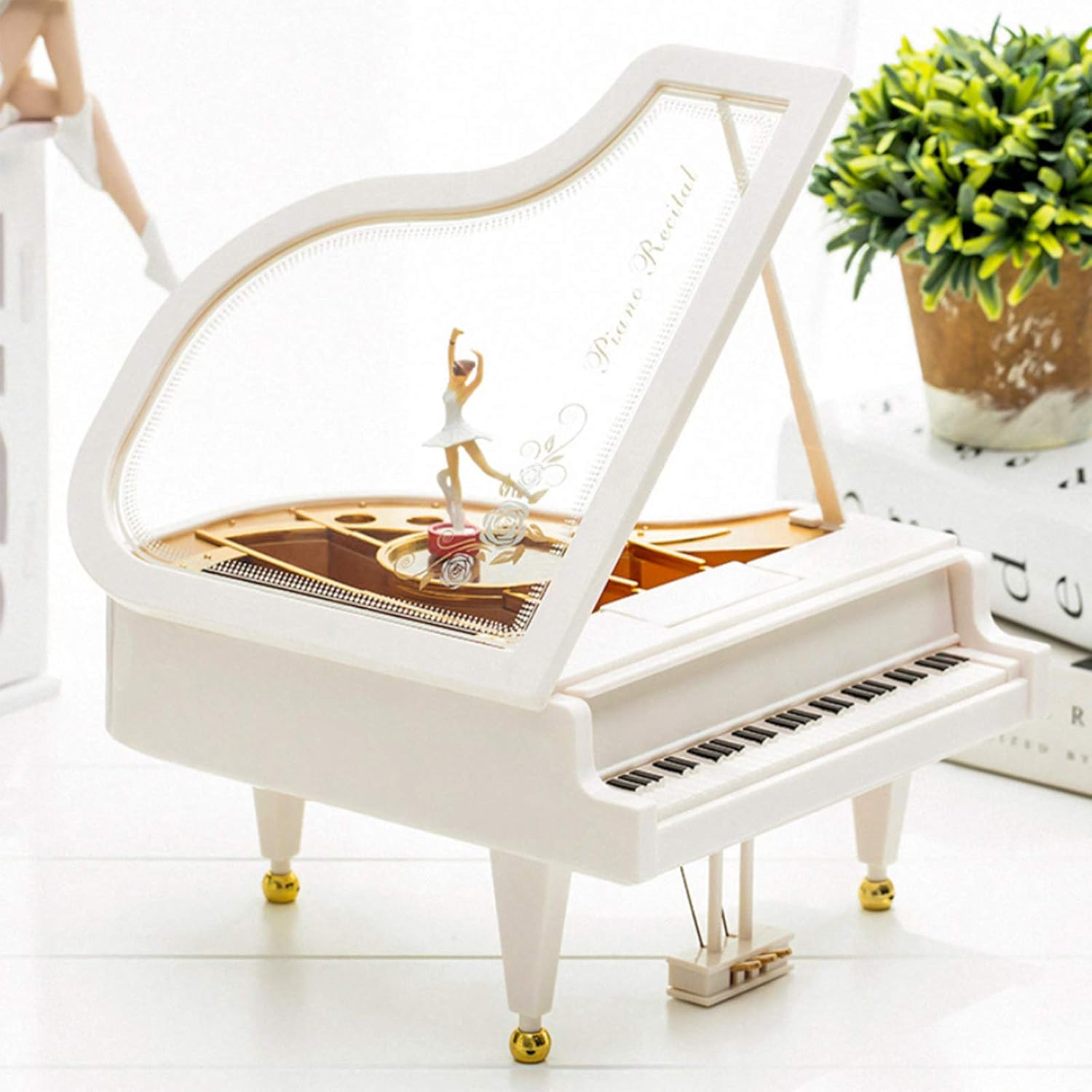Hvogvok Ballerina Music Box White Classical Dancing Jewelry Box for Women Girls