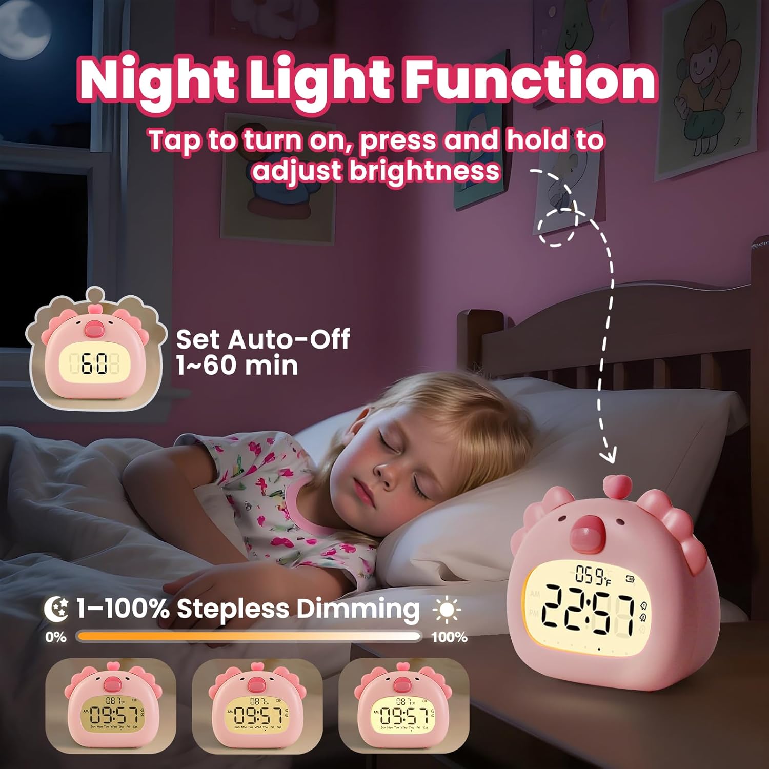 Axolotl Alarm Clock with Night Light for Kids
