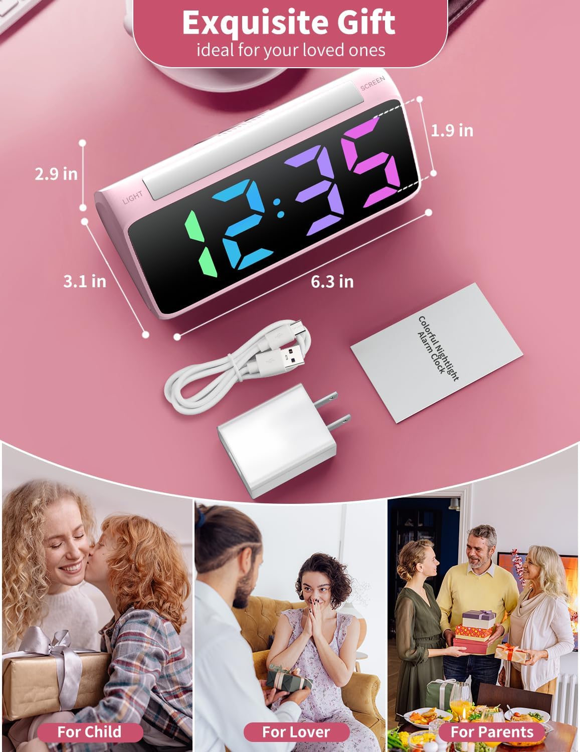 Netzu Digital Alarm Clock with RGB Night Light and Dual Alarm