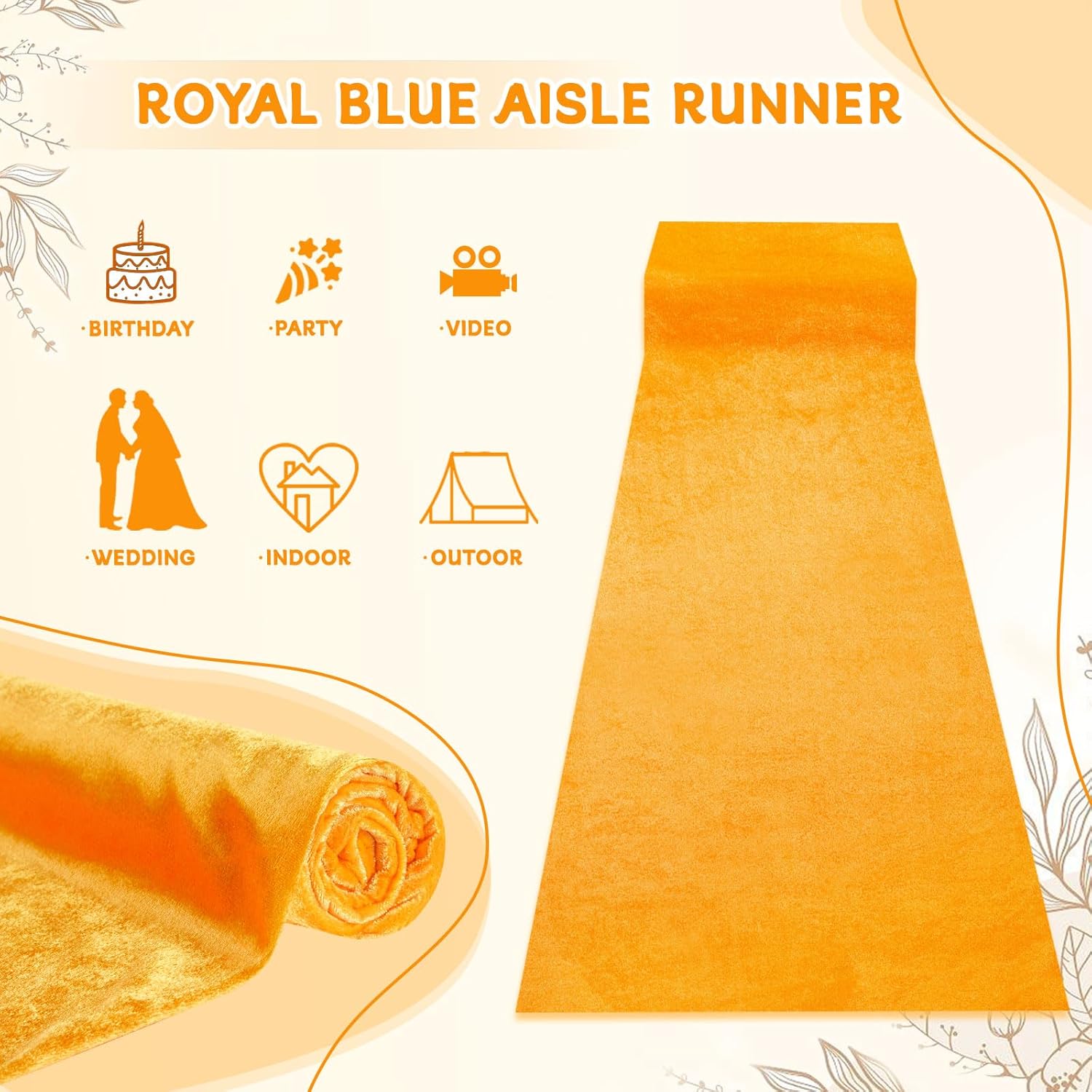 Gold Velvet Aisle Runner for Weddings 45ft x 15ft