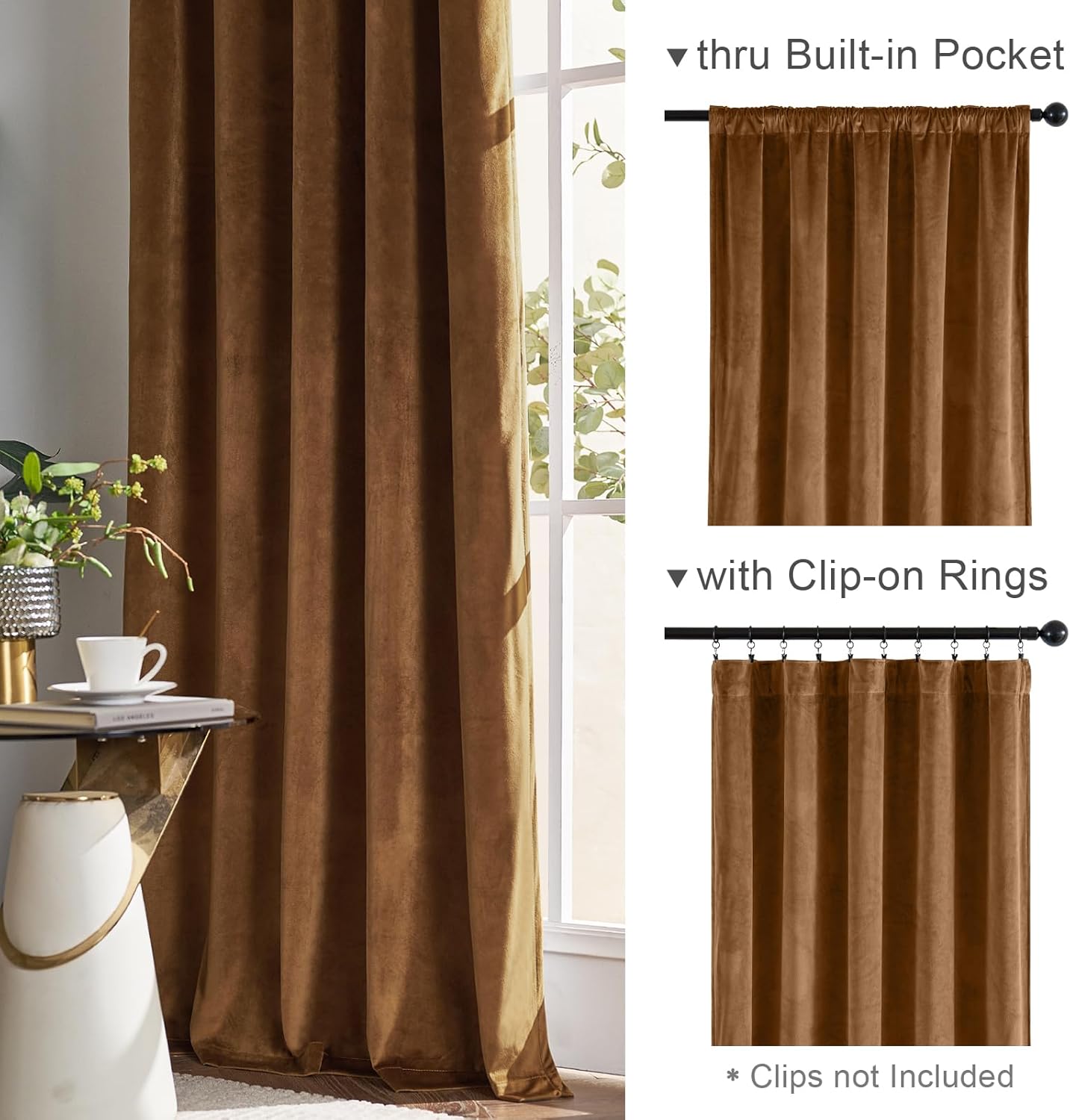 Lazzzy Blackout Polyester Curtains 2 Panels 52x96 Inch Gold Brown