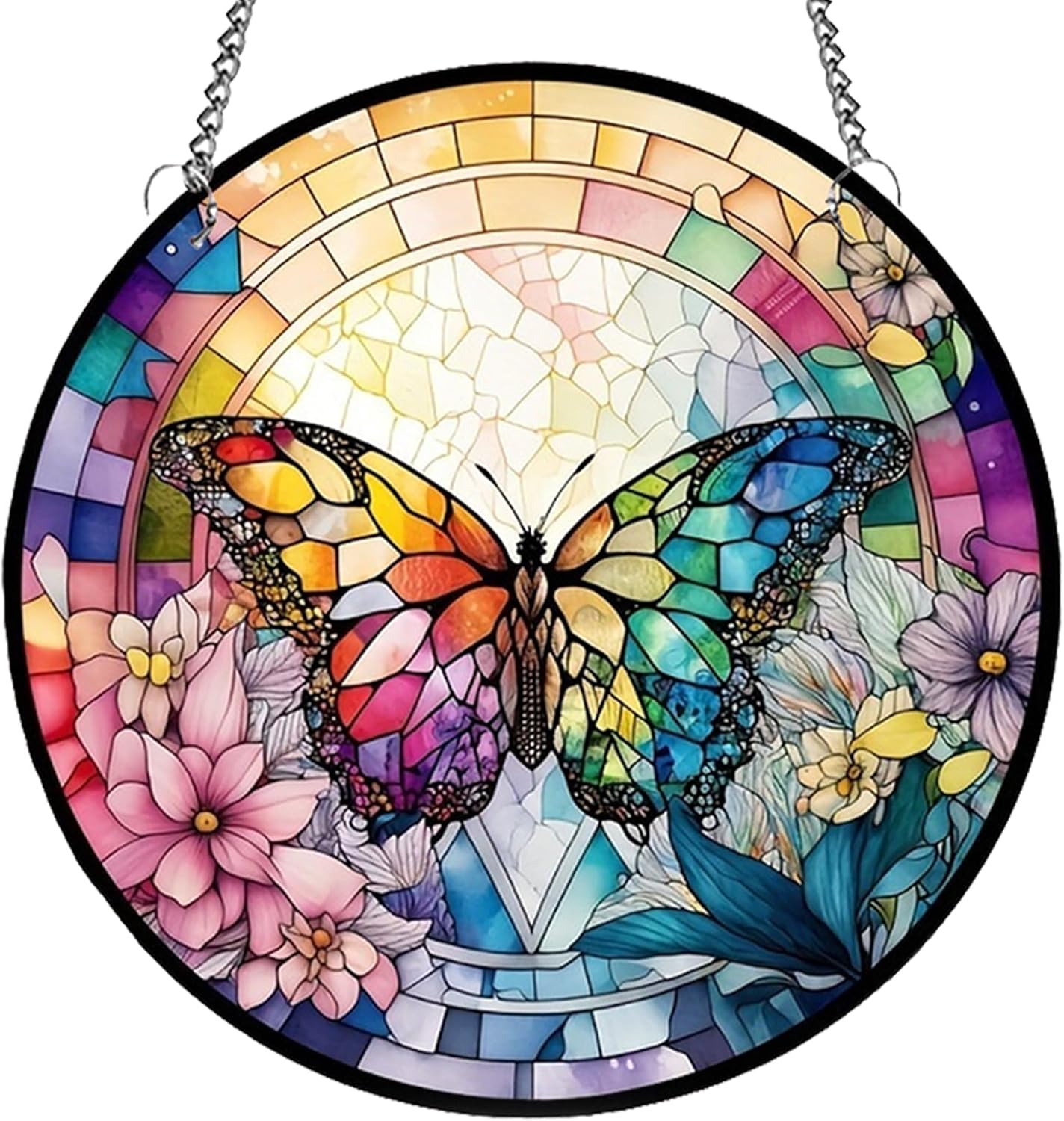 MATIHAY Rainbow Butterfly Wall Decor with Metal Chain