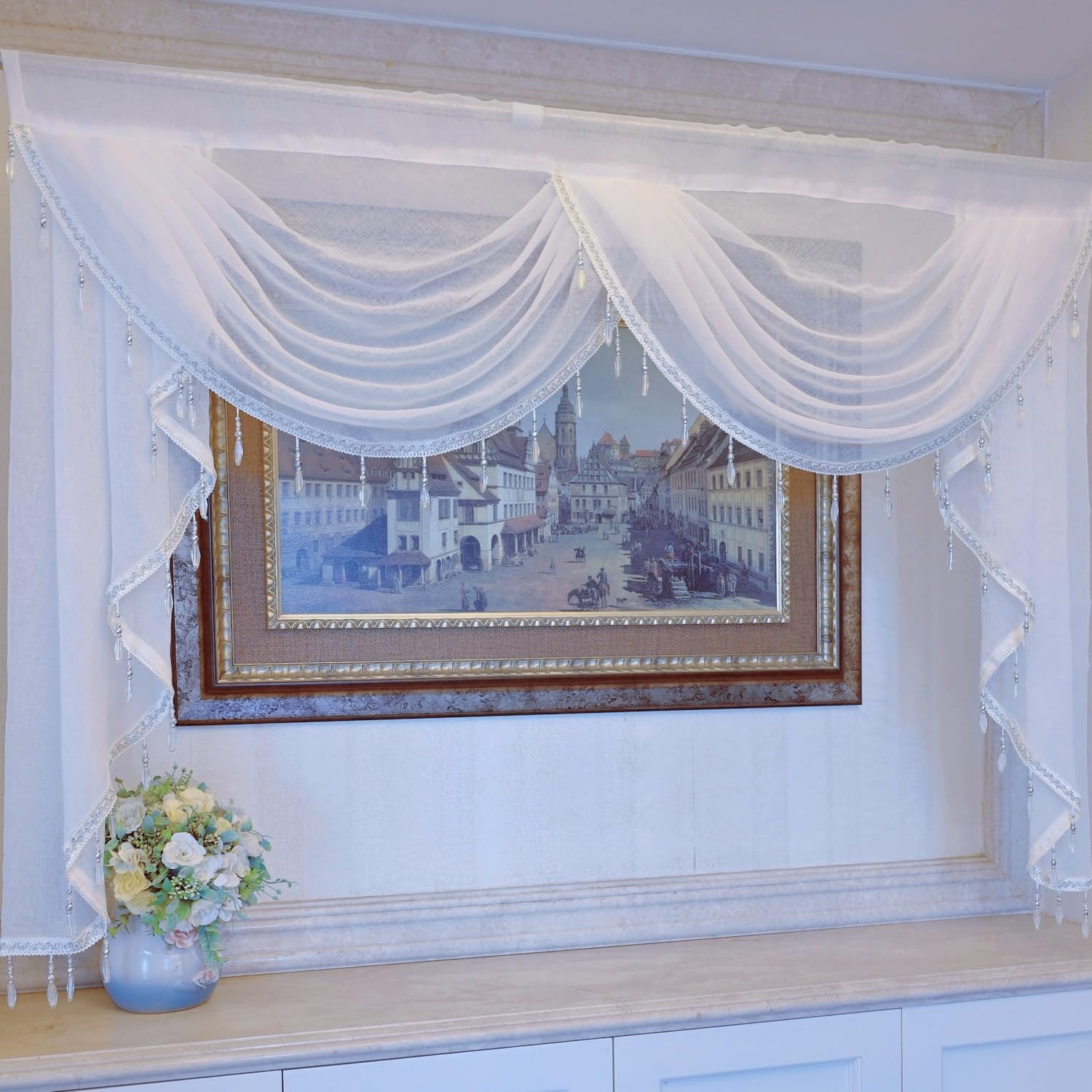 Simple Style White Sheer Curtain Valance for Living Room