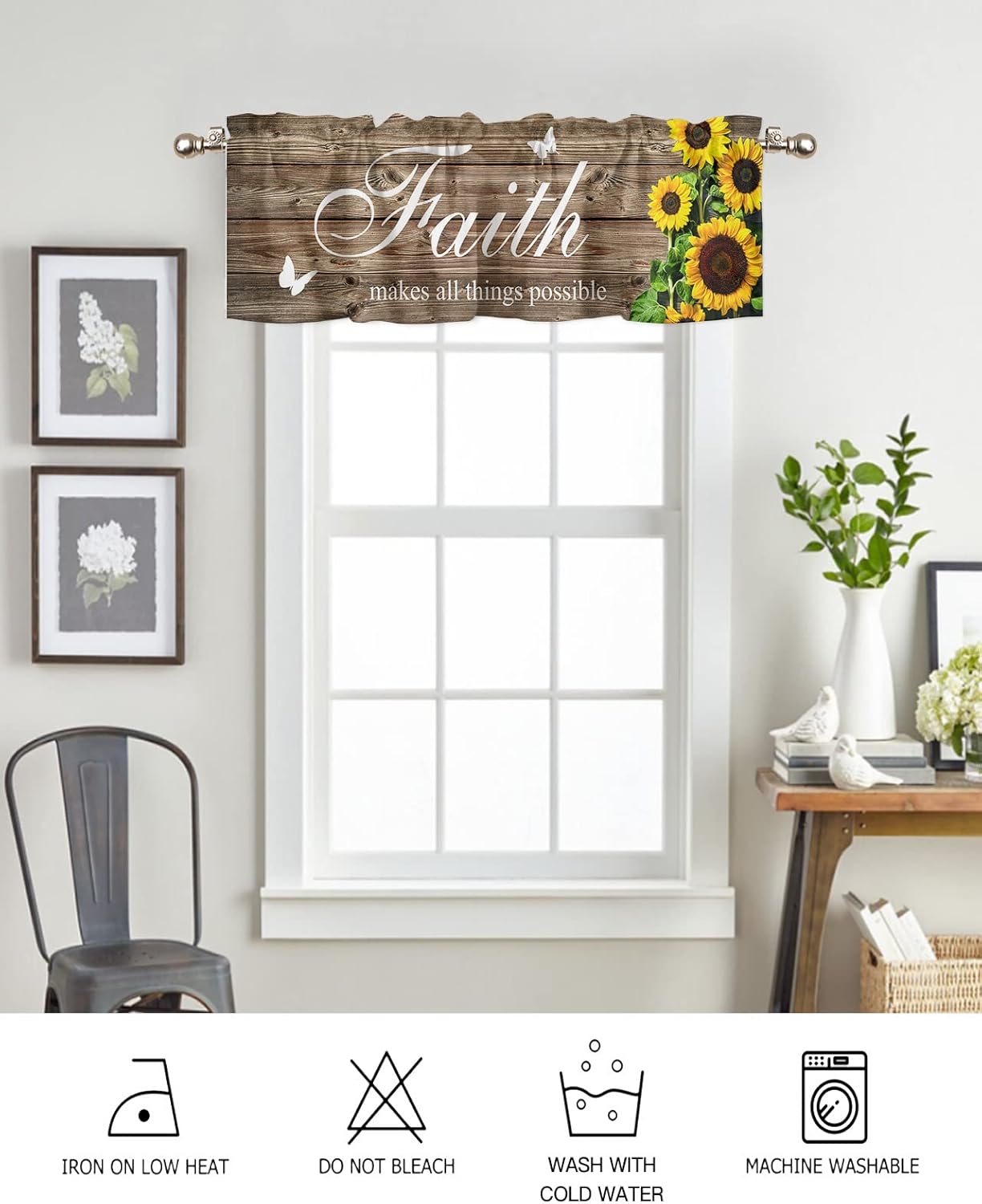 Sunflower Valance Curtain with Inspirational Quote
