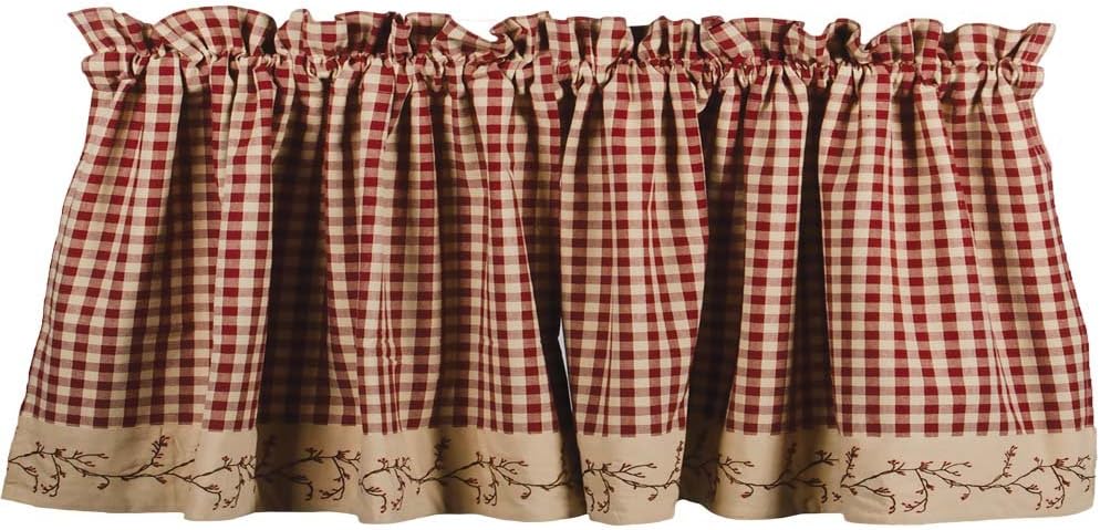 Berry Vine Check Barn Red and Nutmeg Cotton Valance 72x155