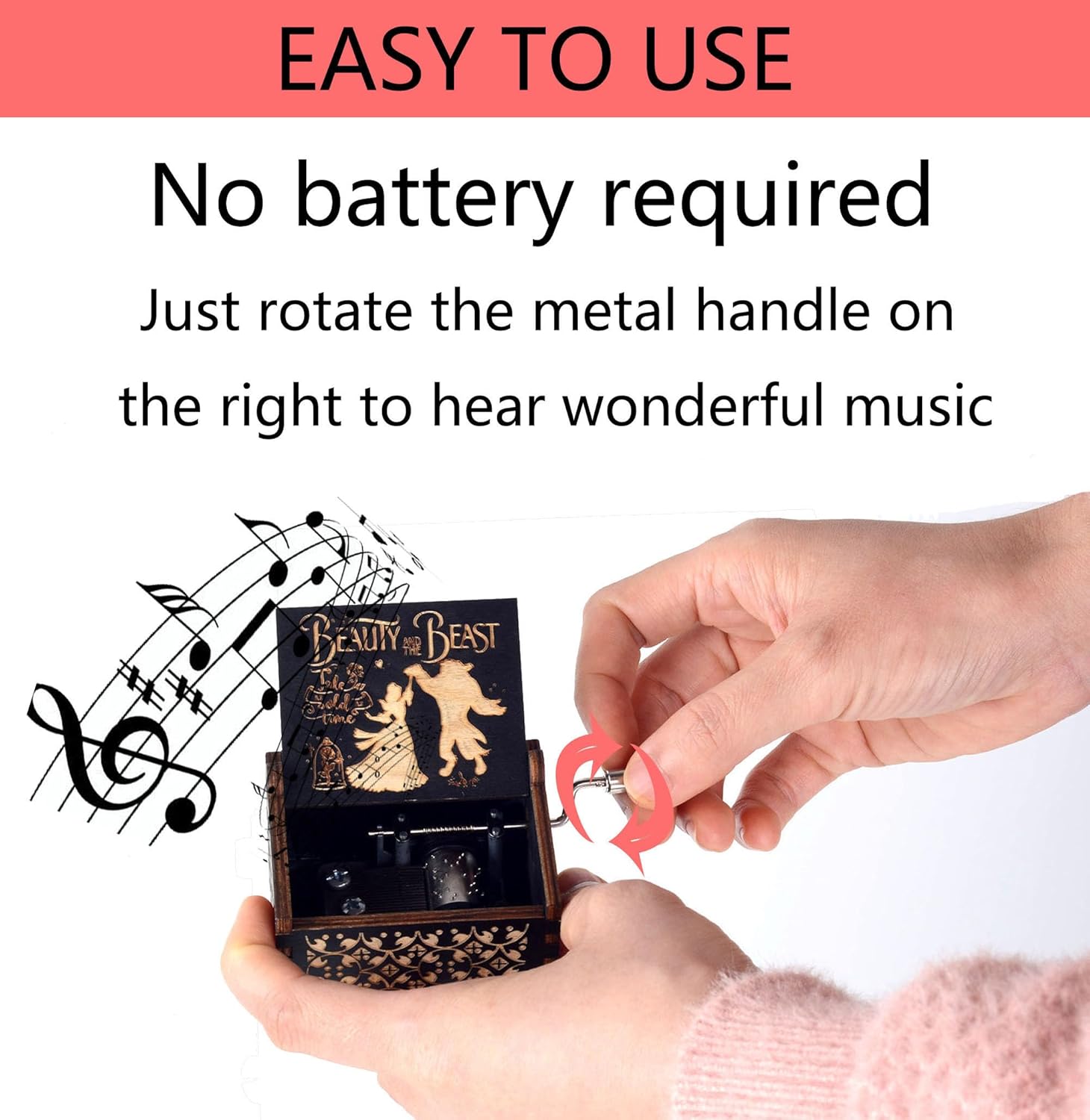 Beauty Music Box Beast Wooden Hand Crank Musical Box Gift for Her