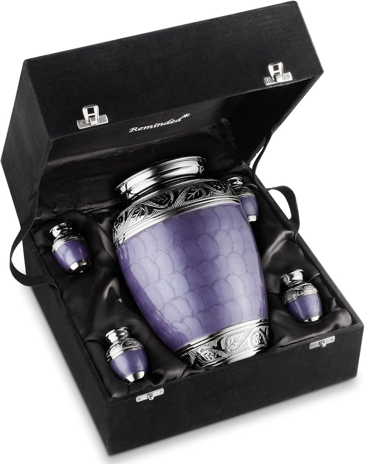 Reminded Set of 5 Etched Cremation Urns Lavender