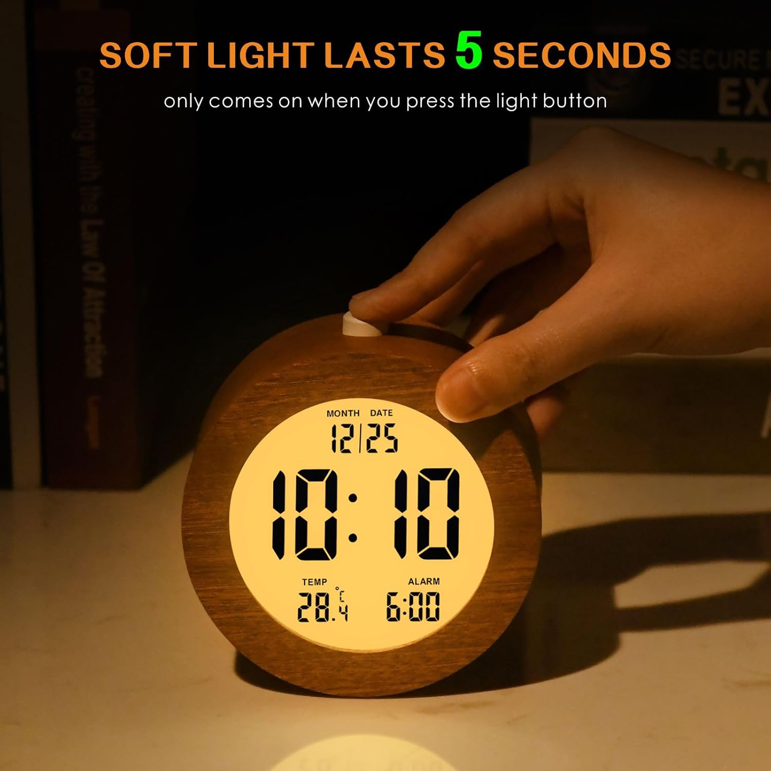 Plumeet Wooden Digital Alarm Clock with Nightlight
