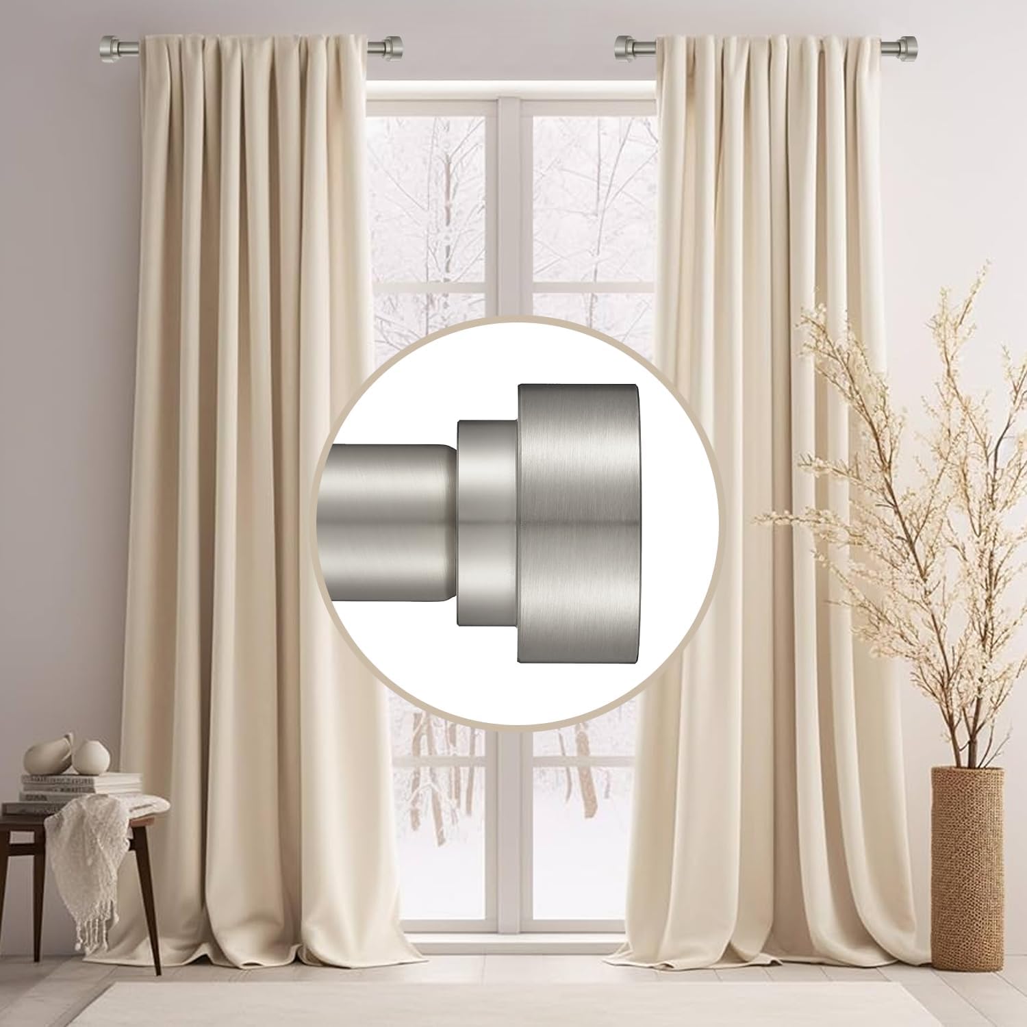 Kemmie 12-20 Inch Telescoping Curtain Rod 1 Inch Diameter Matte Nickel